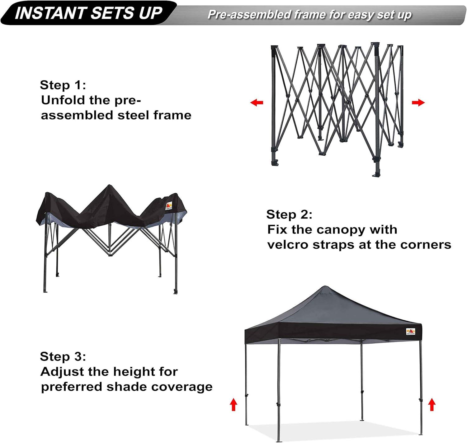 Black 10x10 Commercial Pop Up Canopy Tent with Roller Bag