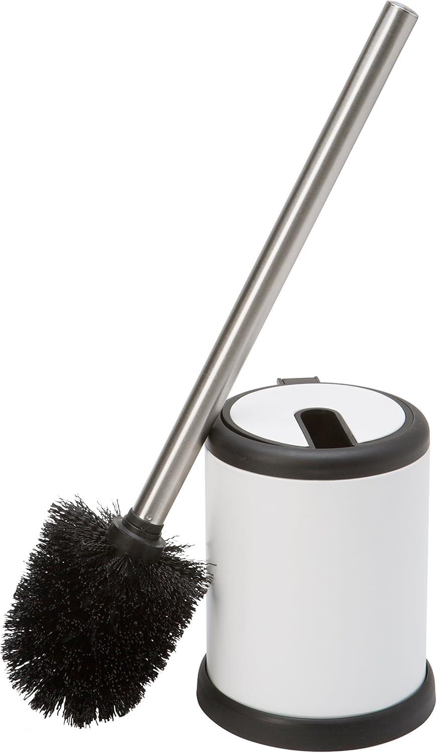 Self Closing Lid Toilet Brush and Holder White - Bath Bliss: Stainless Steel Bathroom Cleaning Accessory