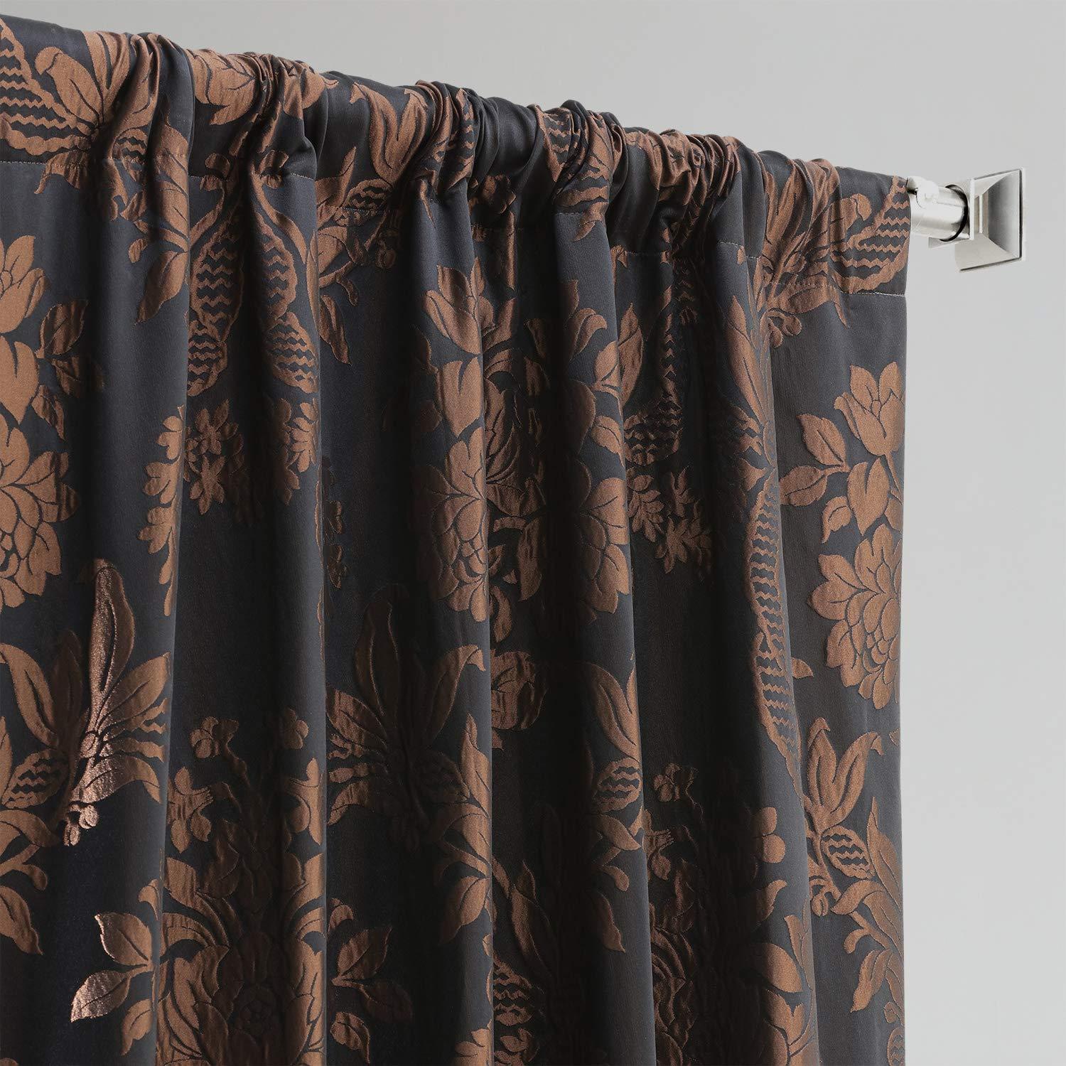 Black and Copper Faux Silk Room-Darkening Curtain Panel, 120" x 50"