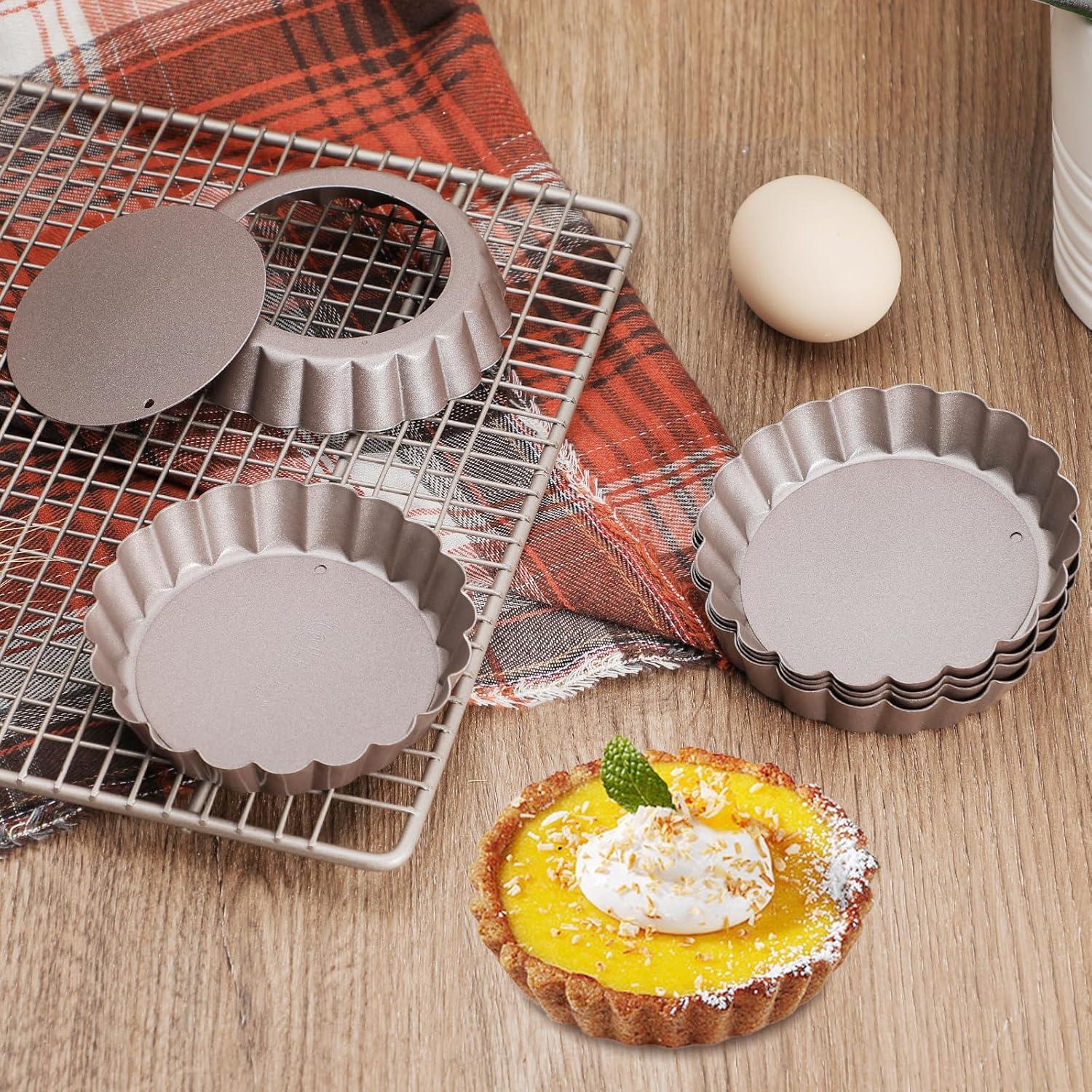 Webake 4 Inch Mini Tart Pan Set of 6, Non-Stick Small Tart Mold Quiche Pans with Removable Bottom Mini Tart Tins