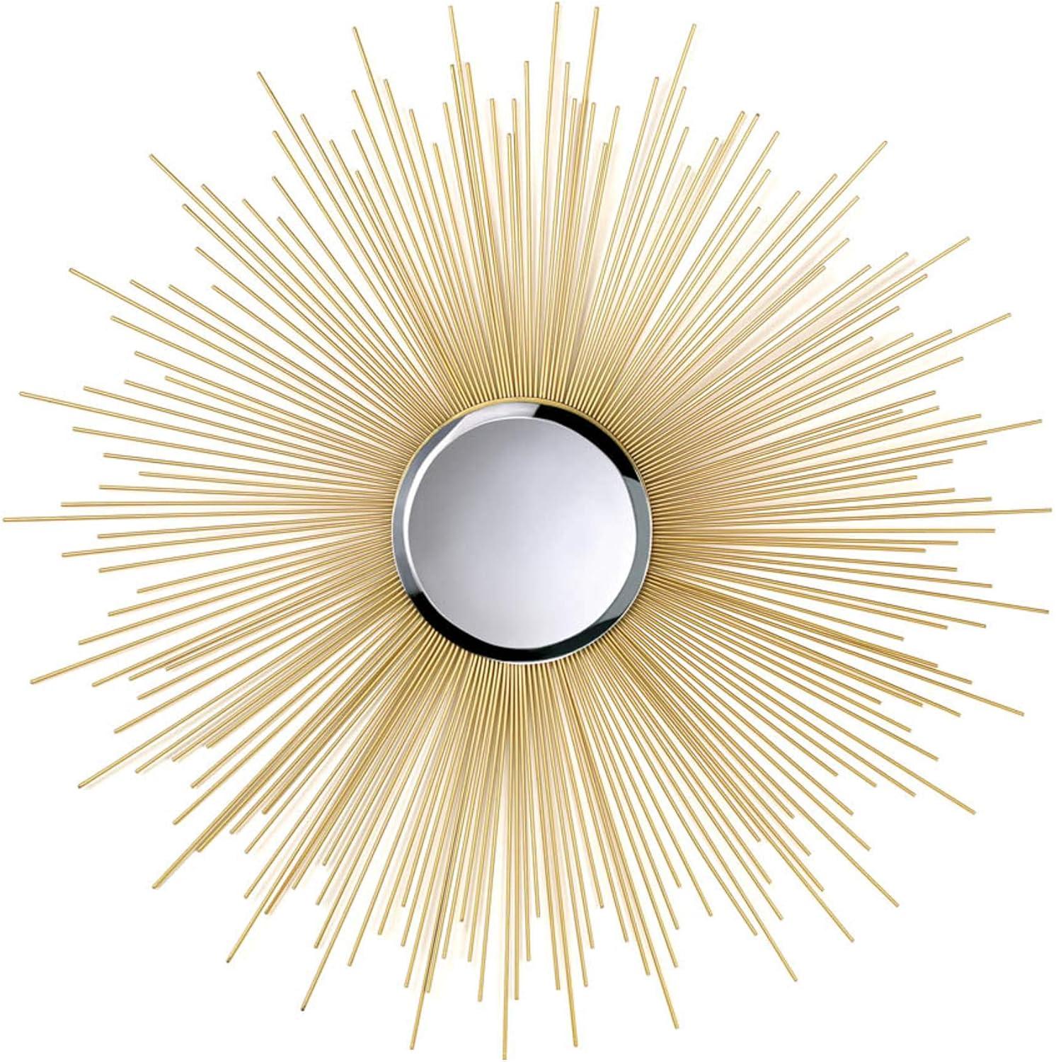 Golden Sunburst Round Iron Wall Mirror 32"