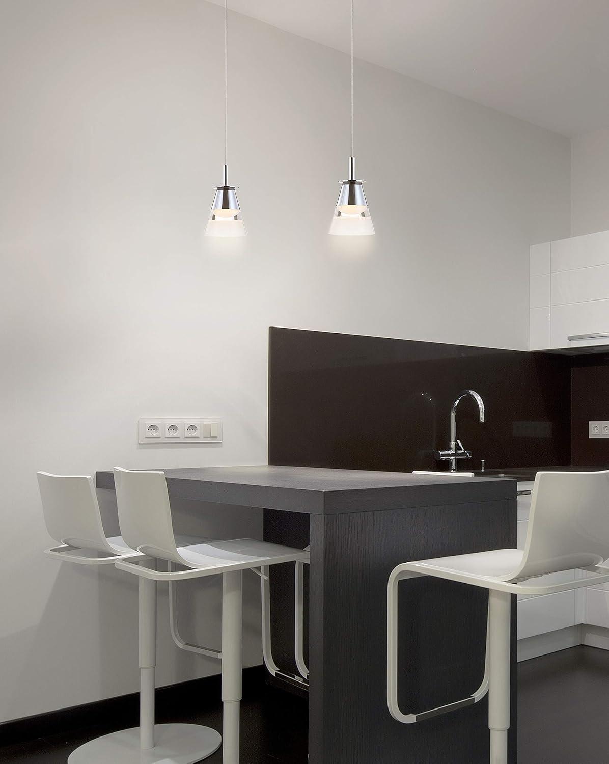 JONATHAN Y JYL7035A Alain 5" 1-Light Adjustable Metal Integrated LED Pendant Contemporary Glam Midcentury Transitional Dimmable Dining Room Living Room Kitchen Bedroom Commercial Office, Chrome/White