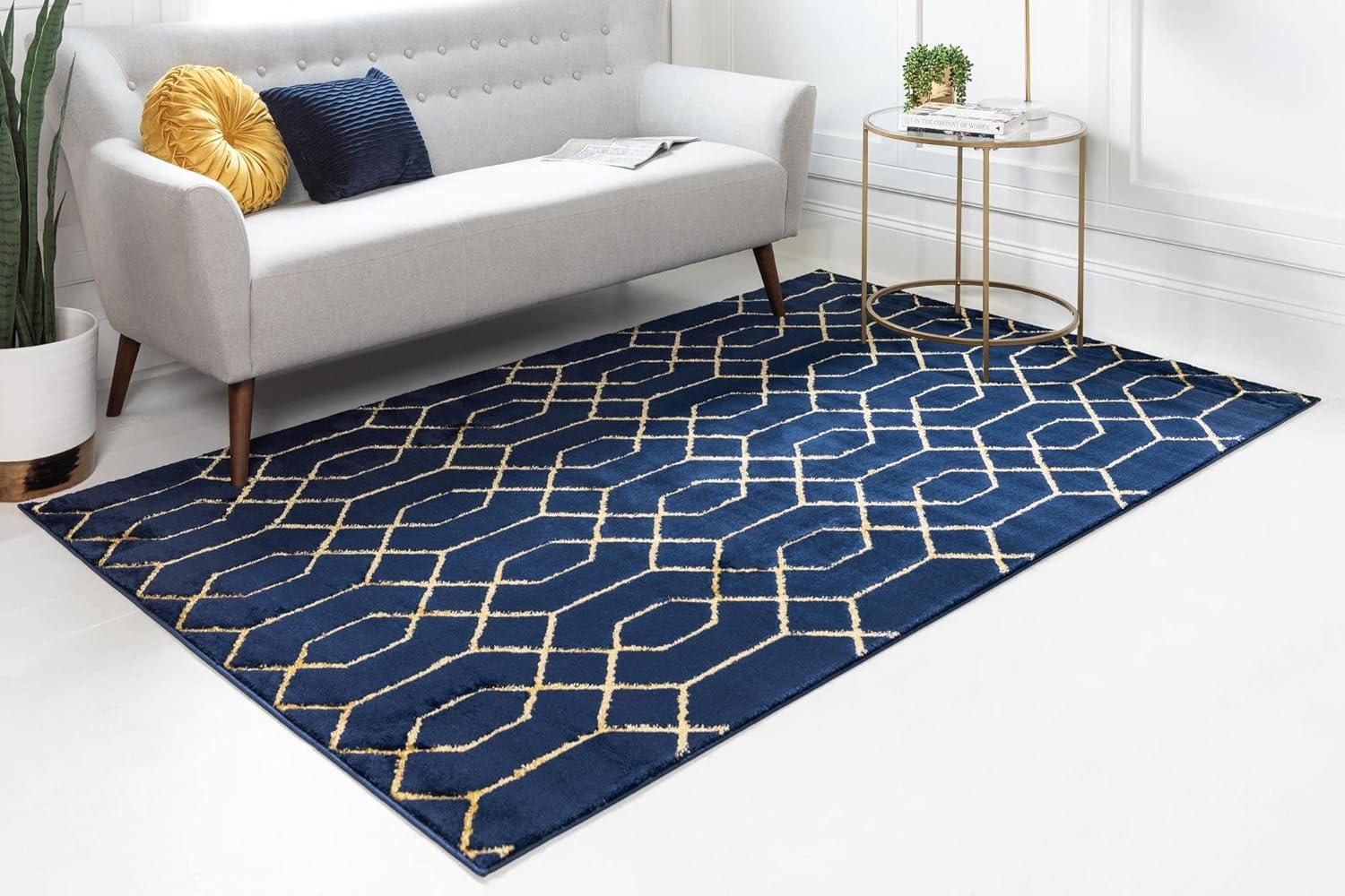 Glam Navy Blue Gold Area Rug