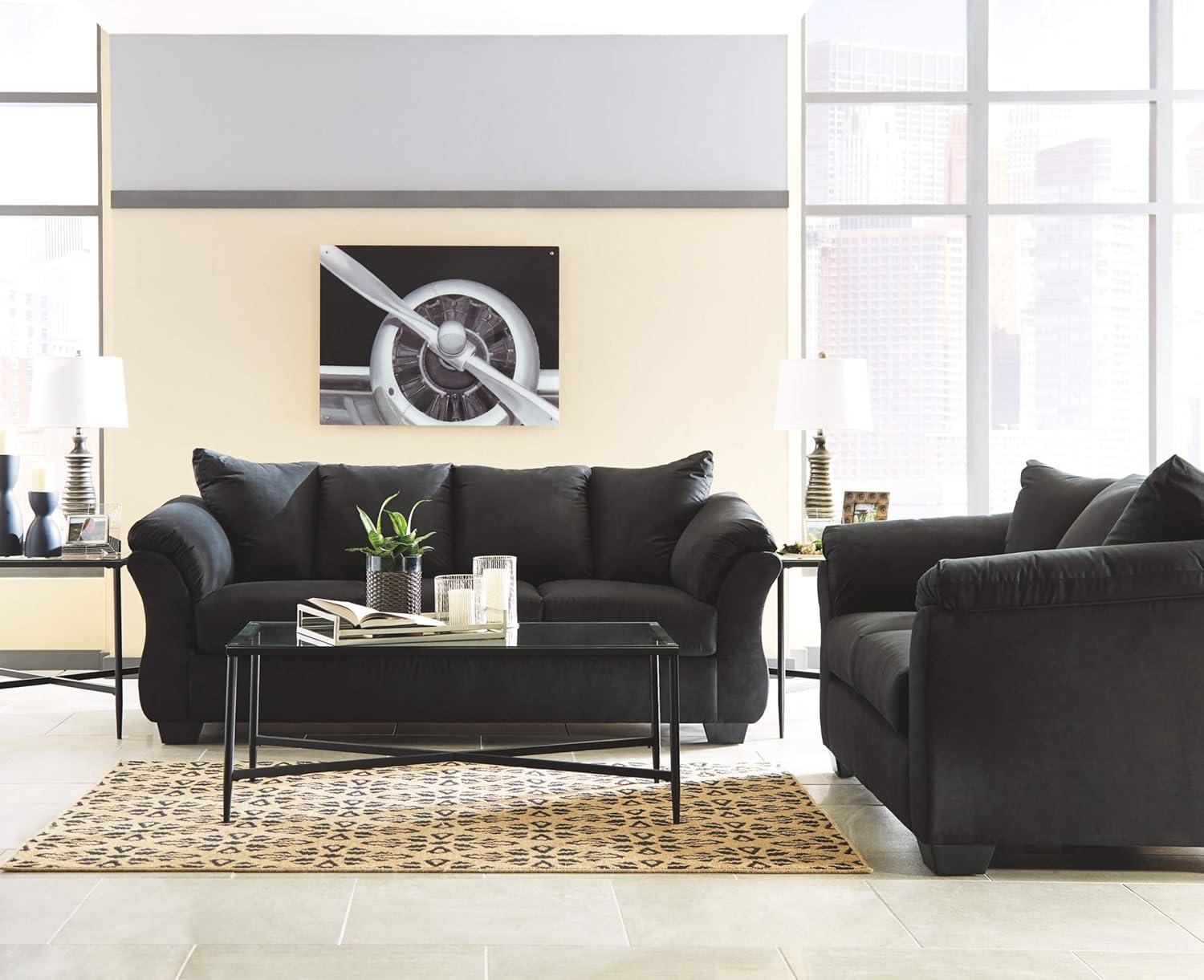 Darcy Black Contemporary Sofa with Pillow Top Armrests