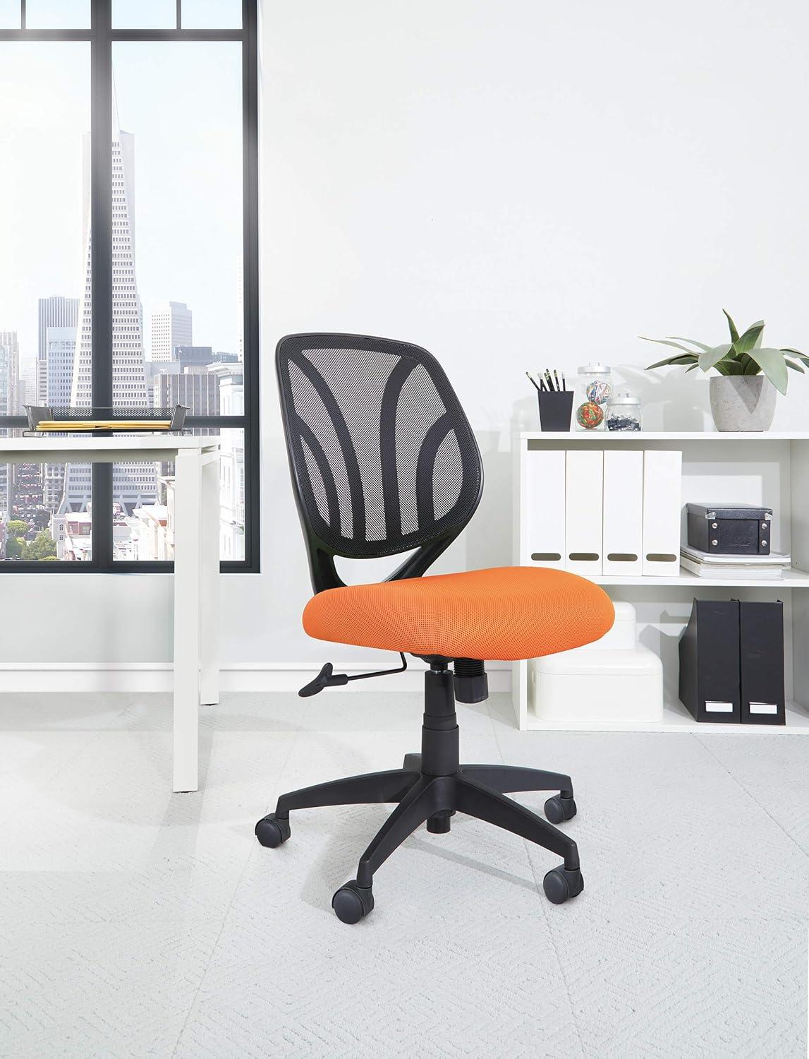 Adjustable Orange Mesh Fabric Task Chair with Metal Swivel Base