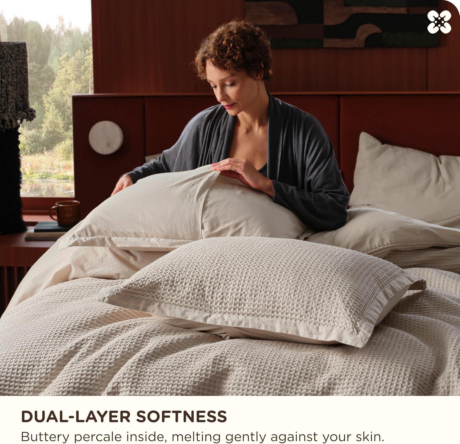 Bedsure Essential Bedsure Cotton Duvet Cover Set - 100% Cotton Waffle Weave Coconut Duvet Cover GentleSoft™️