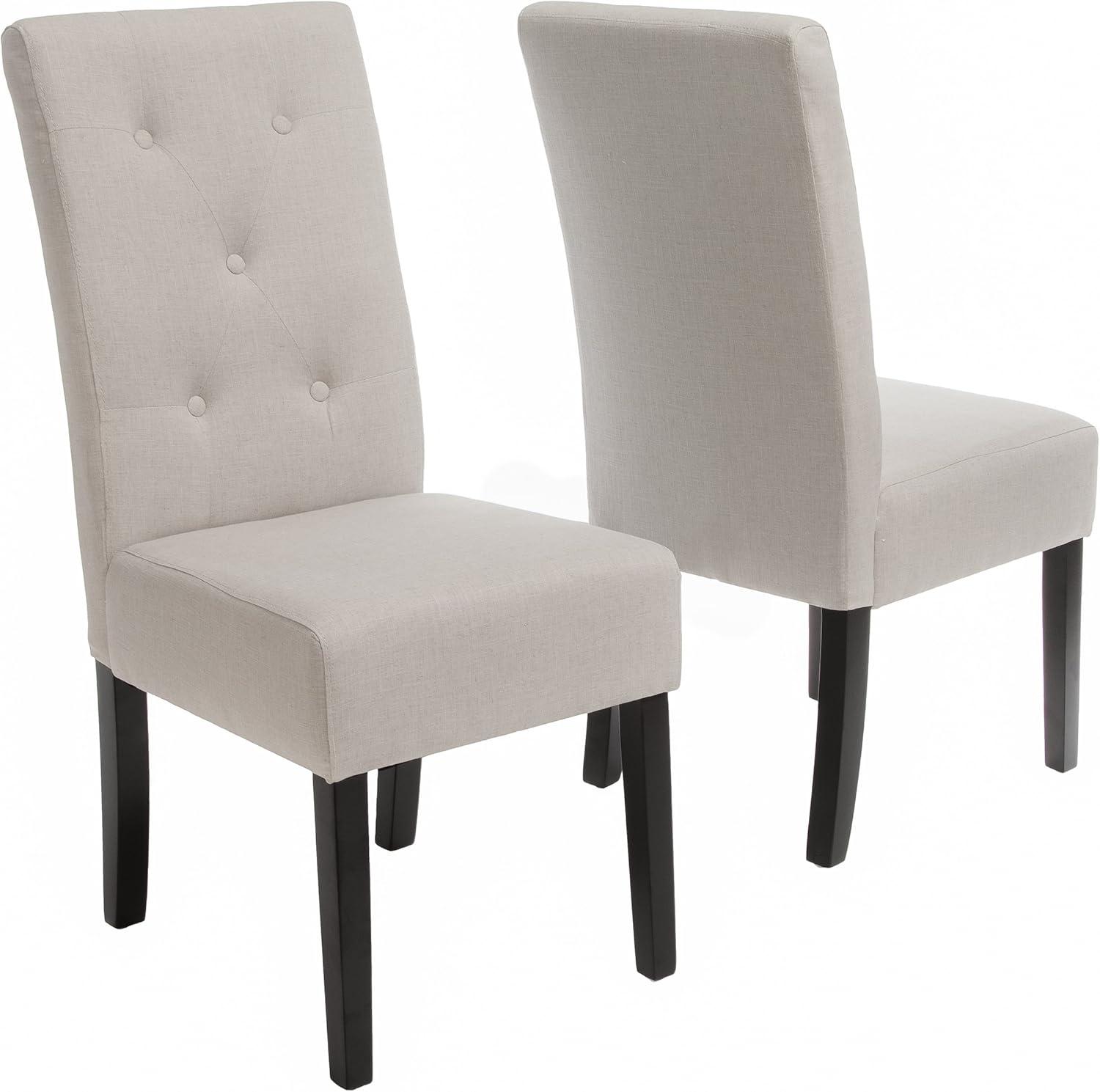 Set of 2 Taylor Fabric Dining Chair Natural Plain - Christopher Knight Home: Upholstered, Tufted Back, Wood Legs