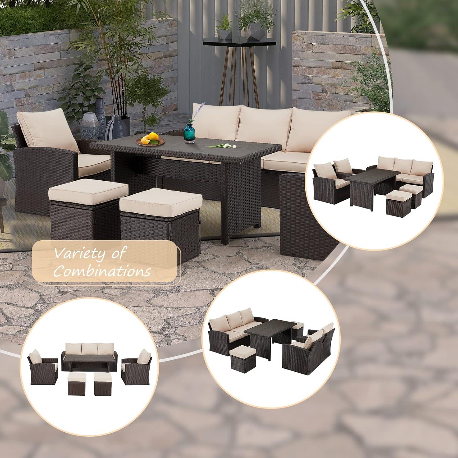 Vicluke 6 Pieces Patio Furniture Sets Clearance, Conversation Set All Weather Wicker Rattan Couch Beige