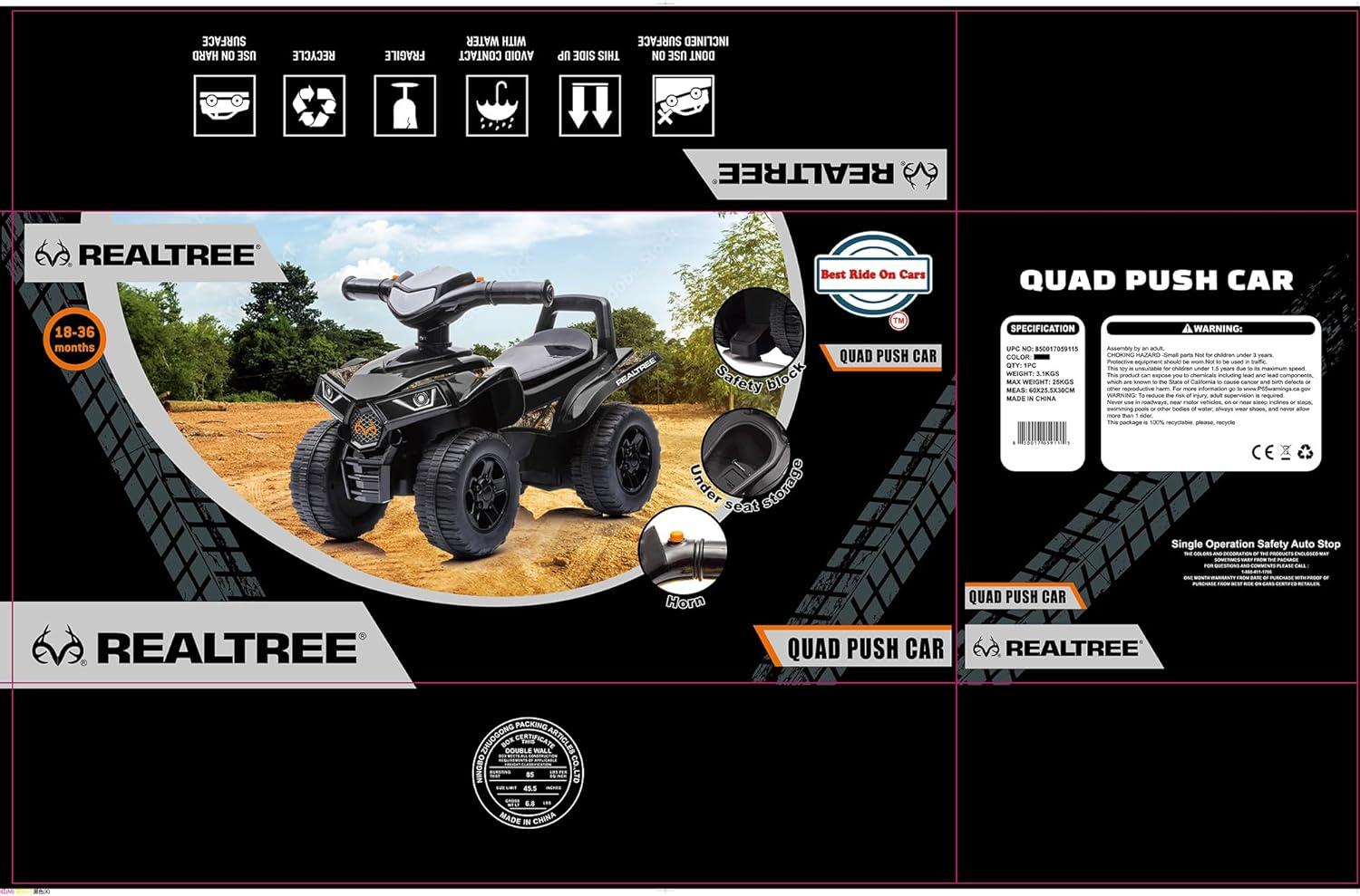 RealTree: Quad Push Car - Black - Foot-To-Floor Ride-On Toy,12mo+