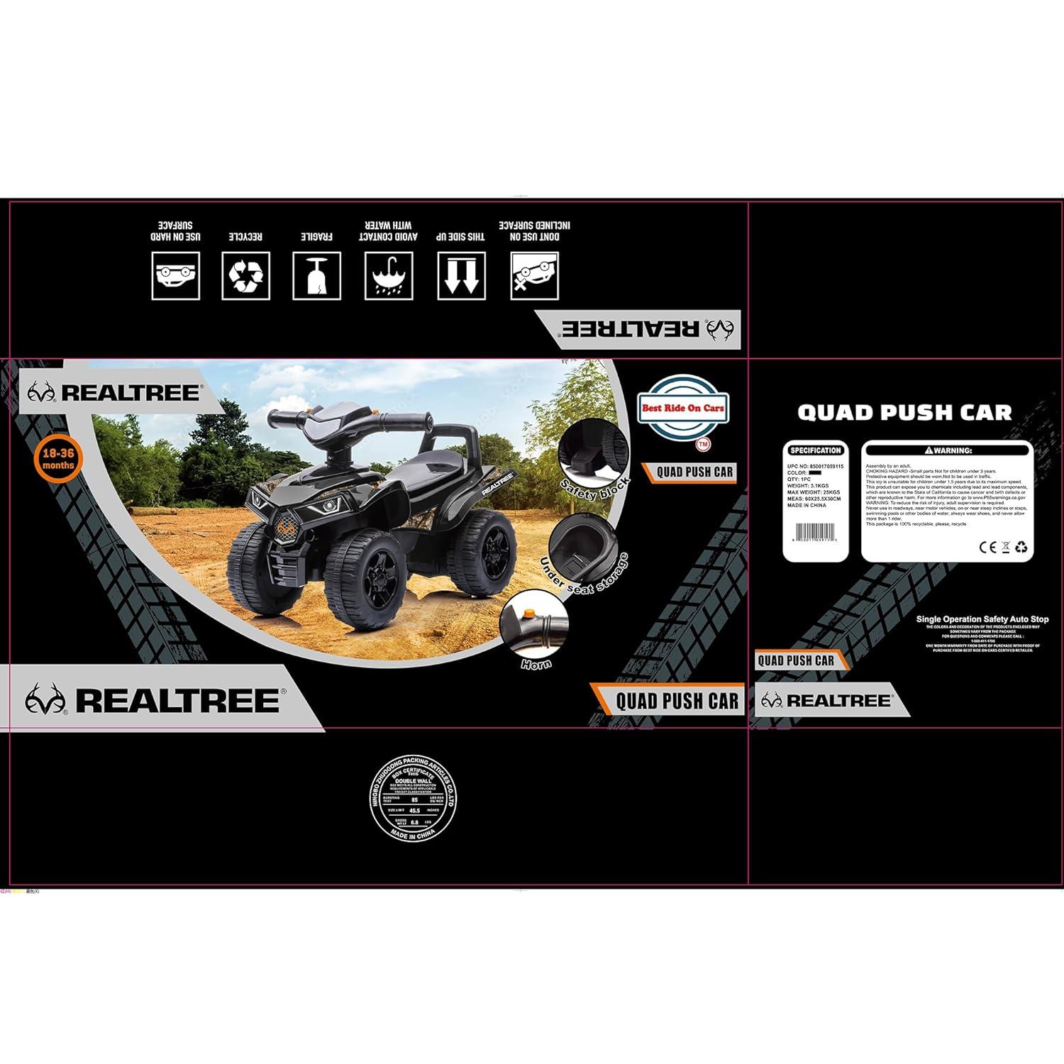 RealTree: Quad Push Car - Black - Foot-To-Floor Ride-On Toy,12mo+