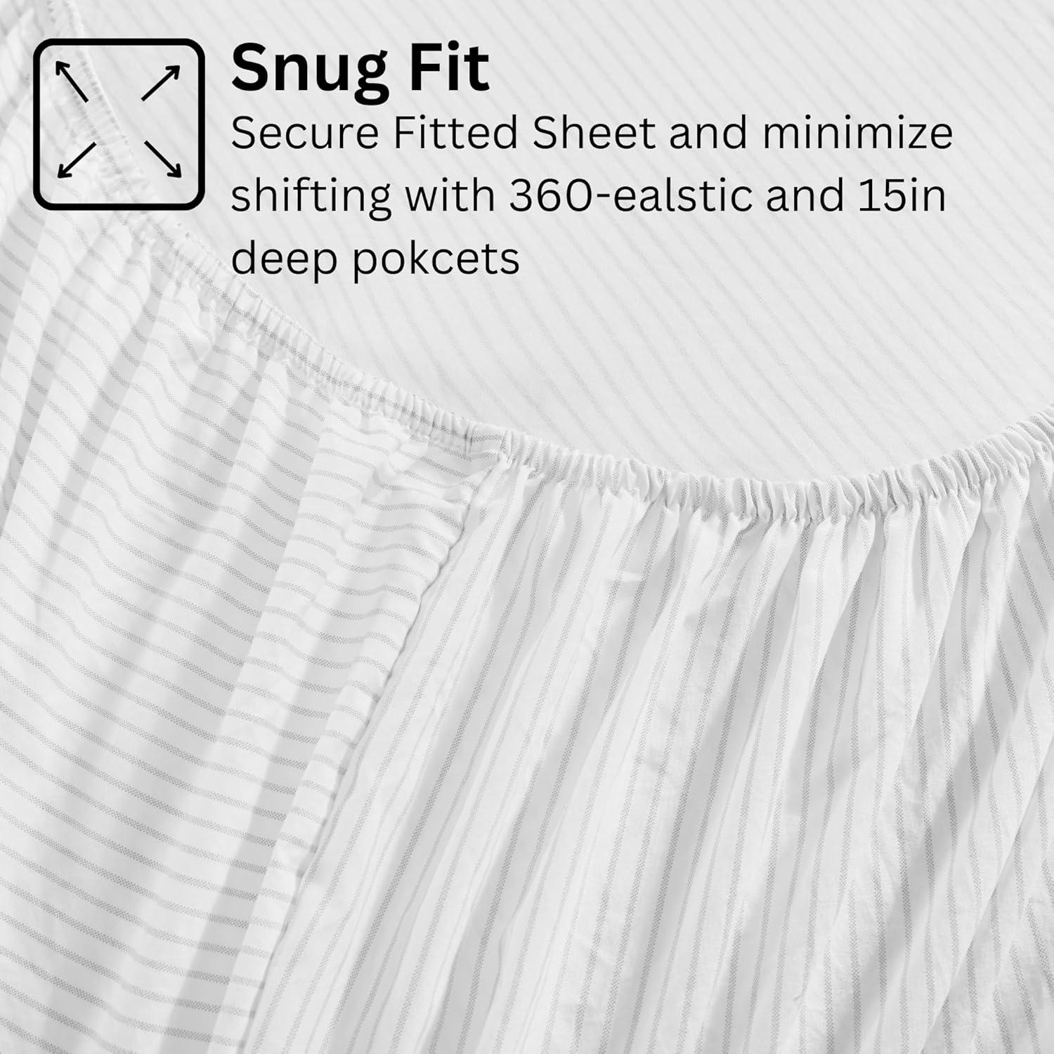 Casa Platino Standard Pillow Cases Set of 2 – Pre-Washed Soft & Breathable Pillowcases - Brushed Microfiber Pillow Covers - Easy Care - Standard Size Pillow Cases - 20x30 Inches, Ticking Stripe Silver