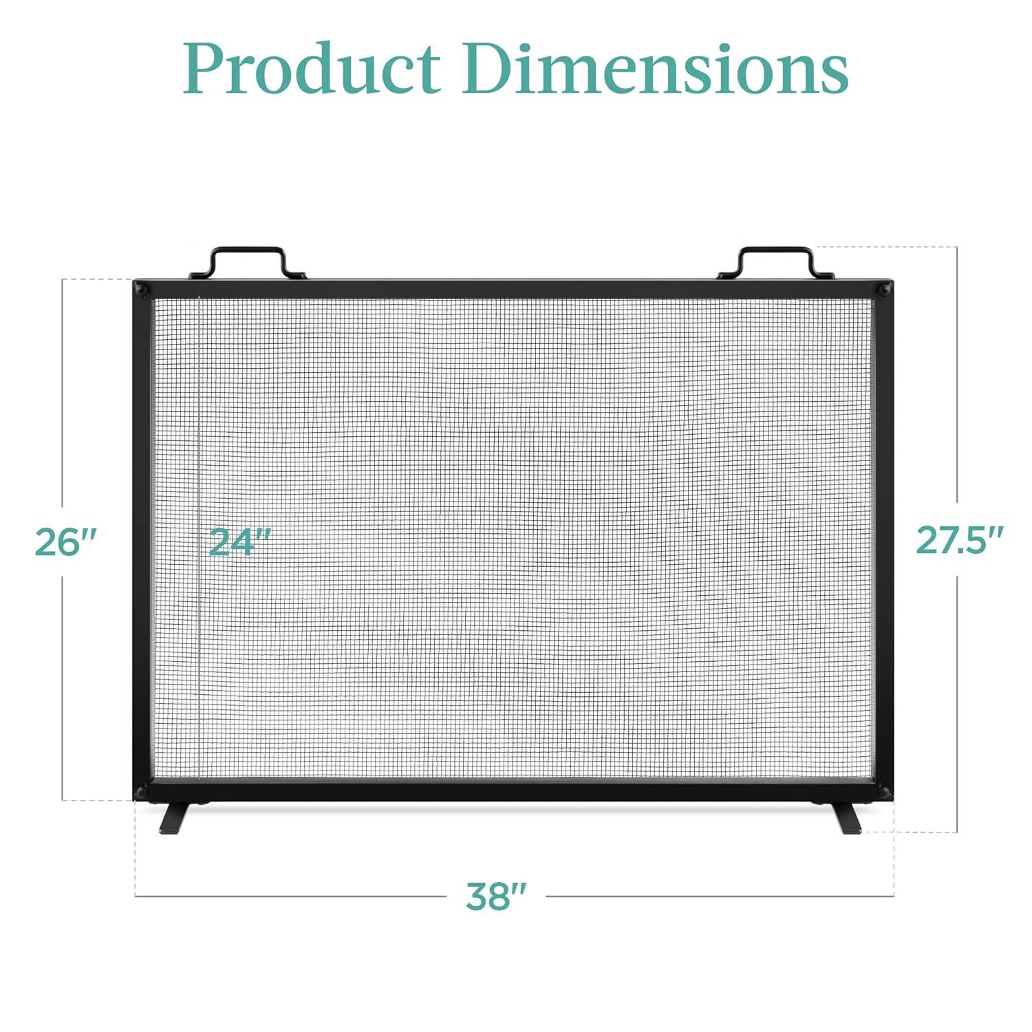 Cassiano 38x27in Single Panel Fireplace Screen Handcrafted Steel Mesh Spark Guard w/ Handles
