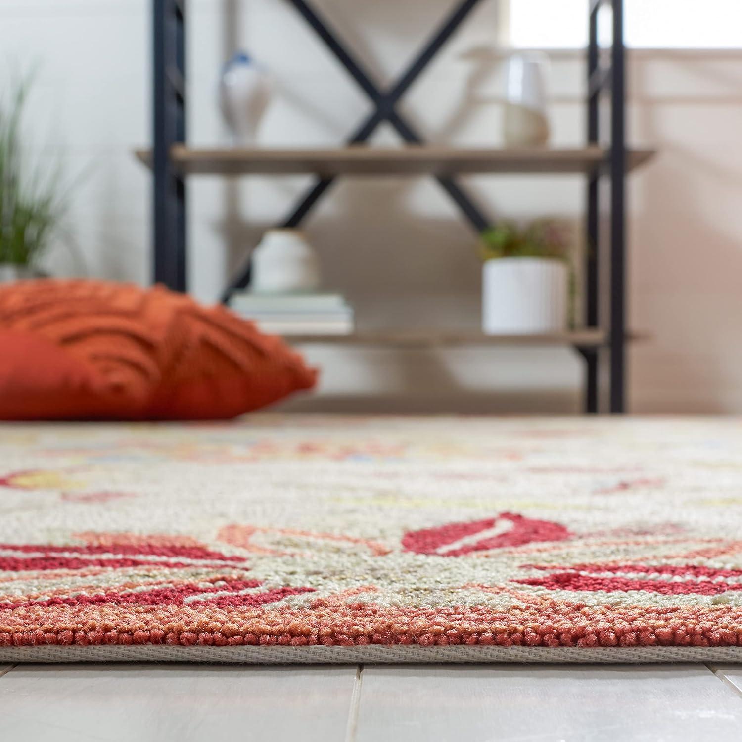 Ivory and Rust Floral Hand-Hooked Runner Rug