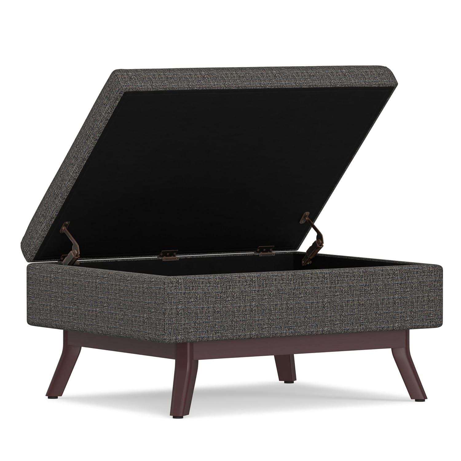 Simpli Home Owen 34"W Upholstered Coffee Table Storage Ottoman with Lift Top and Solid Wood Legs