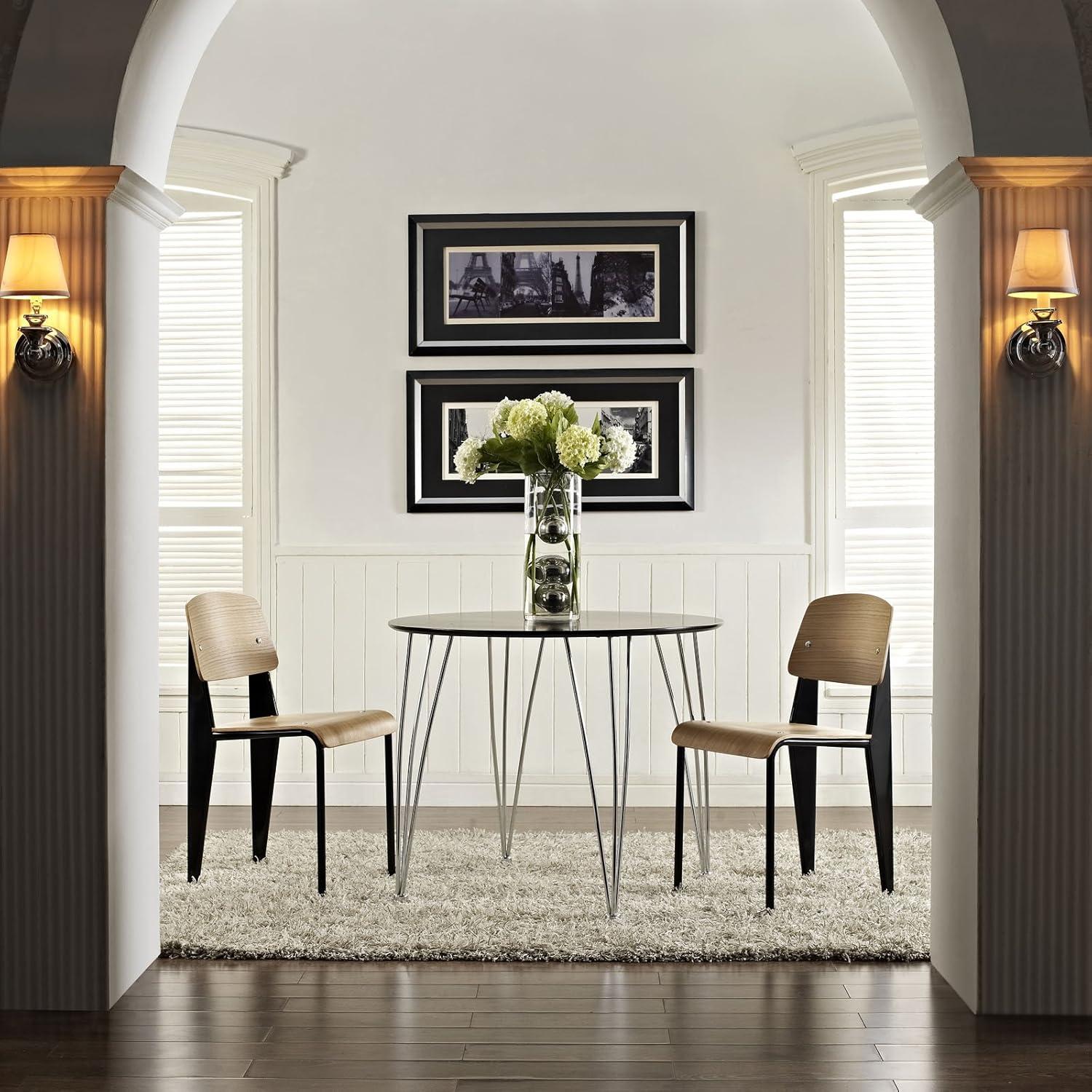 Modway Cabin 18.5" Modern Steel and Wood Dining Side Chair in Natural/Black