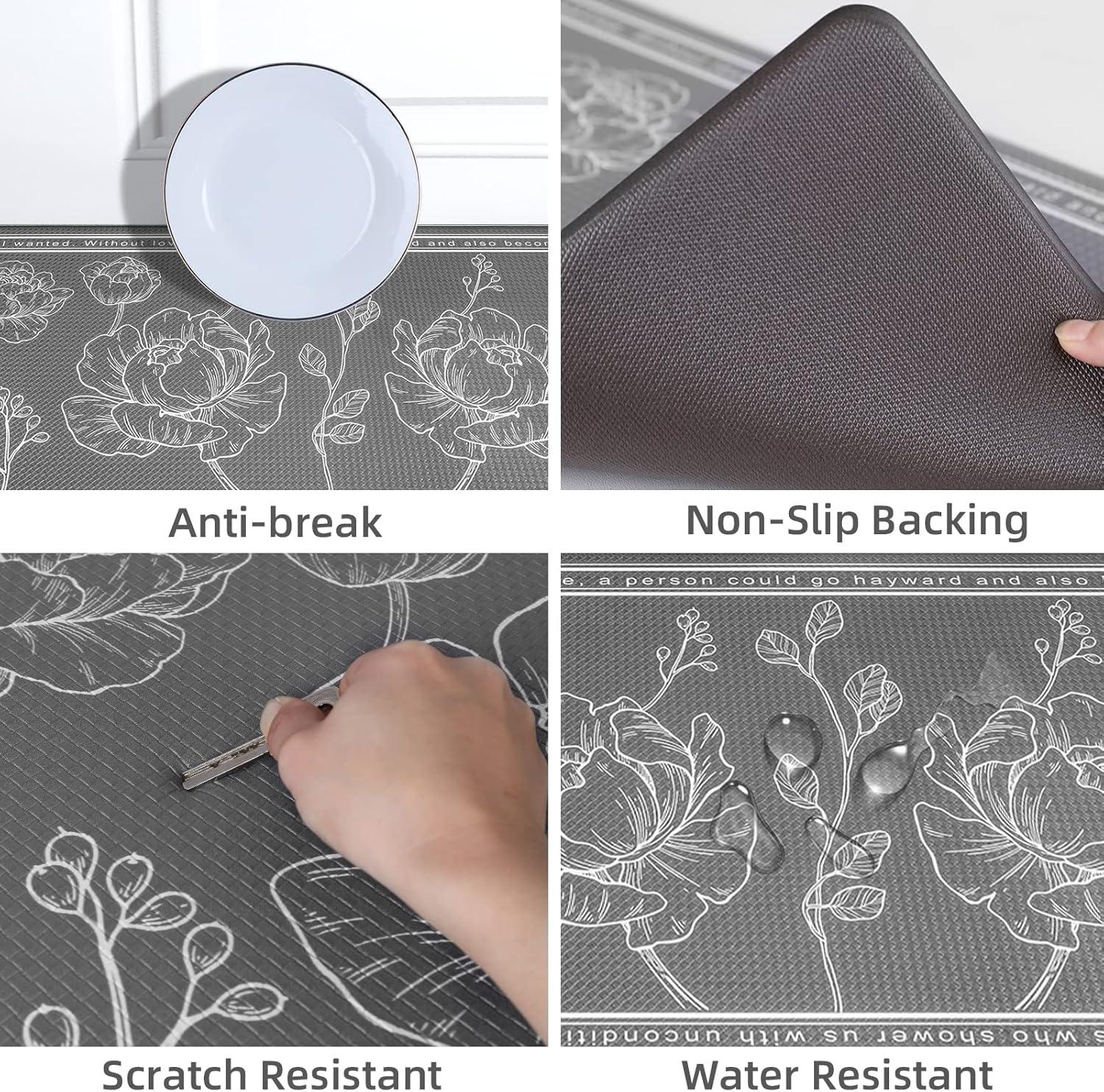 Kitchen Rug Set of 2,  Gray 17"x59"+17"x29", Non-Slip Waterproof  Kitchen Floor Mat, Cushioned Anti Fatigue Kitchen Mat