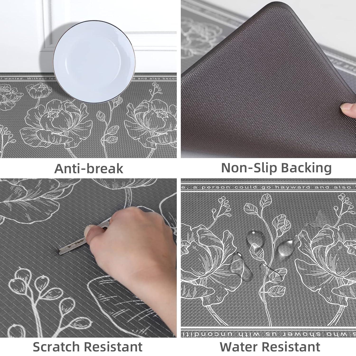 Kitchen Rug Set of 2,  Gray 17"x59"+17"x29", Non-Slip Waterproof  Kitchen Floor Mat, Cushioned Anti Fatigue Kitchen Mat