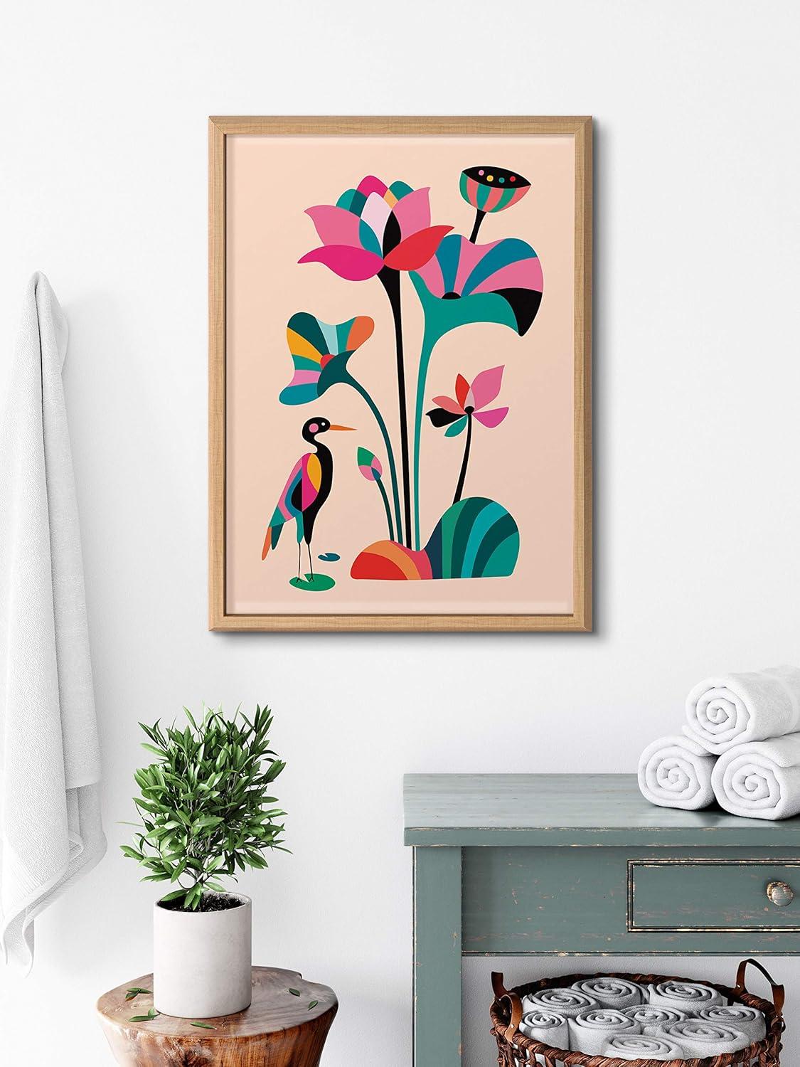 18" x 24" Blake Mid Century Modern Lotus by Rachel Lee of My Dream Wall Framed Printed Glass Natural - Kate & Laurel All Things Decor