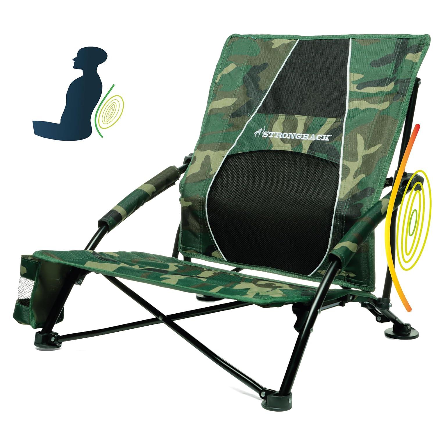 STRONGBACK Low Gravity Beach Chair with Lumbar Back Support, Folding Camo