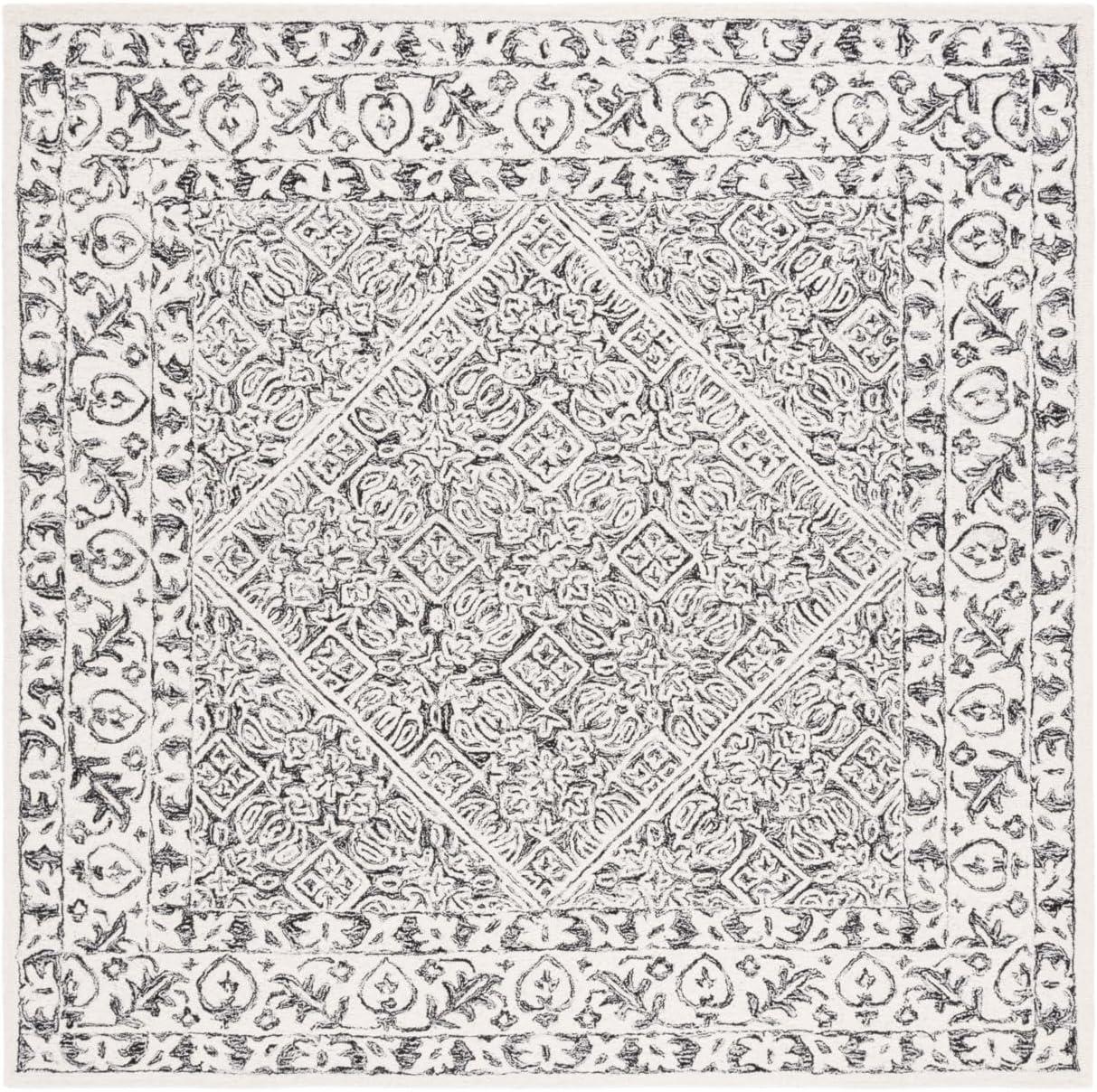 SAFAVIEH Dip Dye Felicia Floral Area Rug, Ivory/Black, 7' x 7' Square