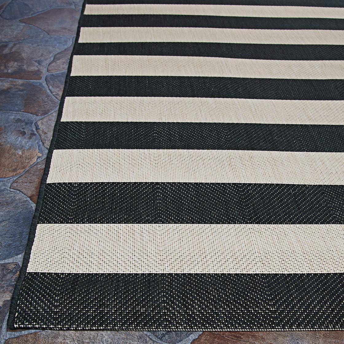 Couristan Afuera Yacht Club Rug, 9-Feet 2-Inch by 12-Feet 9-Inch, Onyx/Ivory