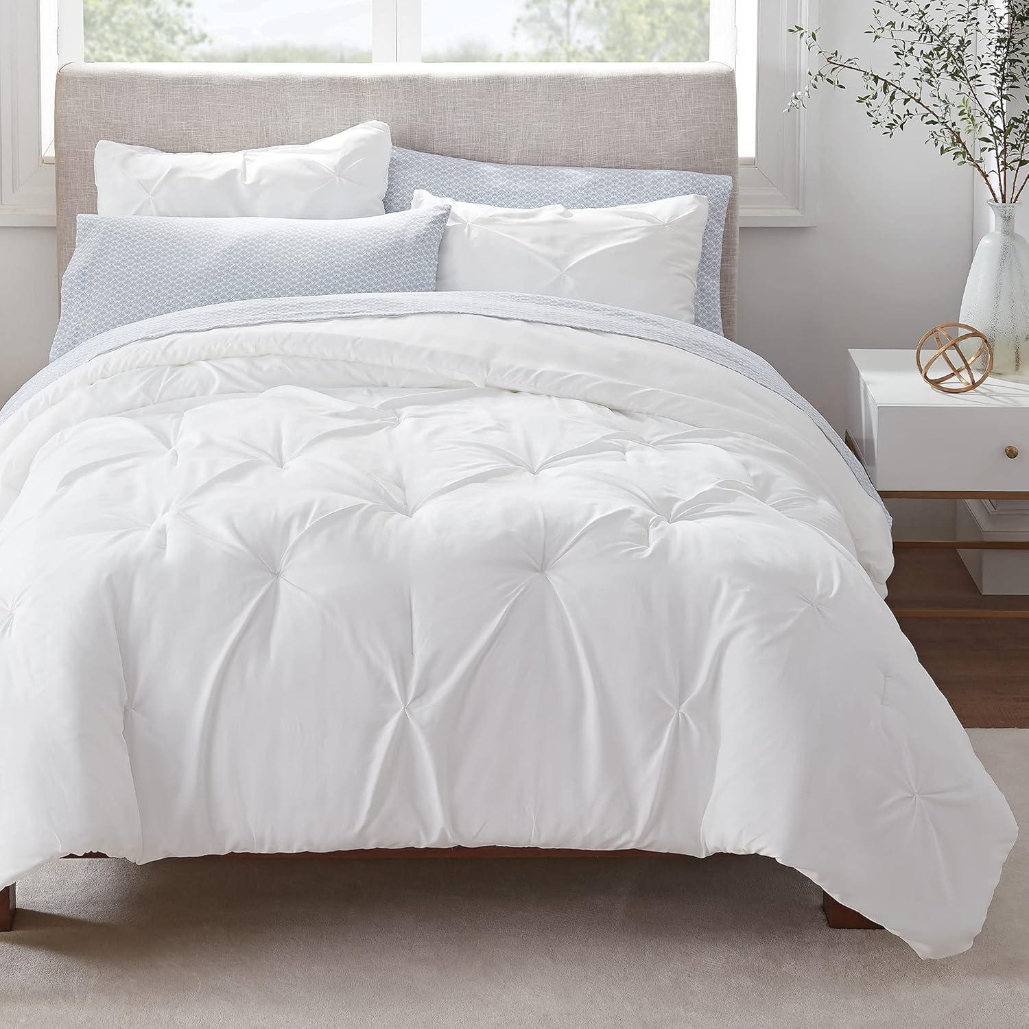 7pc Queen Simply Clean Pleated Bed in a Bag White - Serta: Polyester, Stain-Resistant, Machine Washable