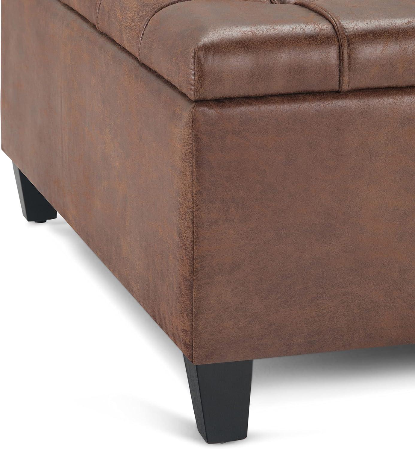 Simpli Home Coffee Table Storage Ottoman In Distressed Umber Brown Vegan Faux Leather