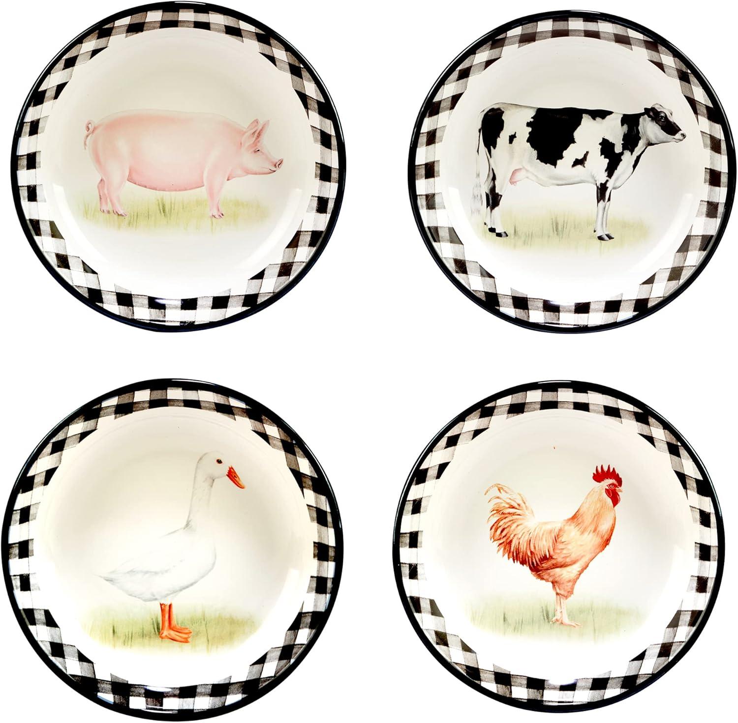 Farm Animal Ceramic Soup and Cereal Bowls Set of 4