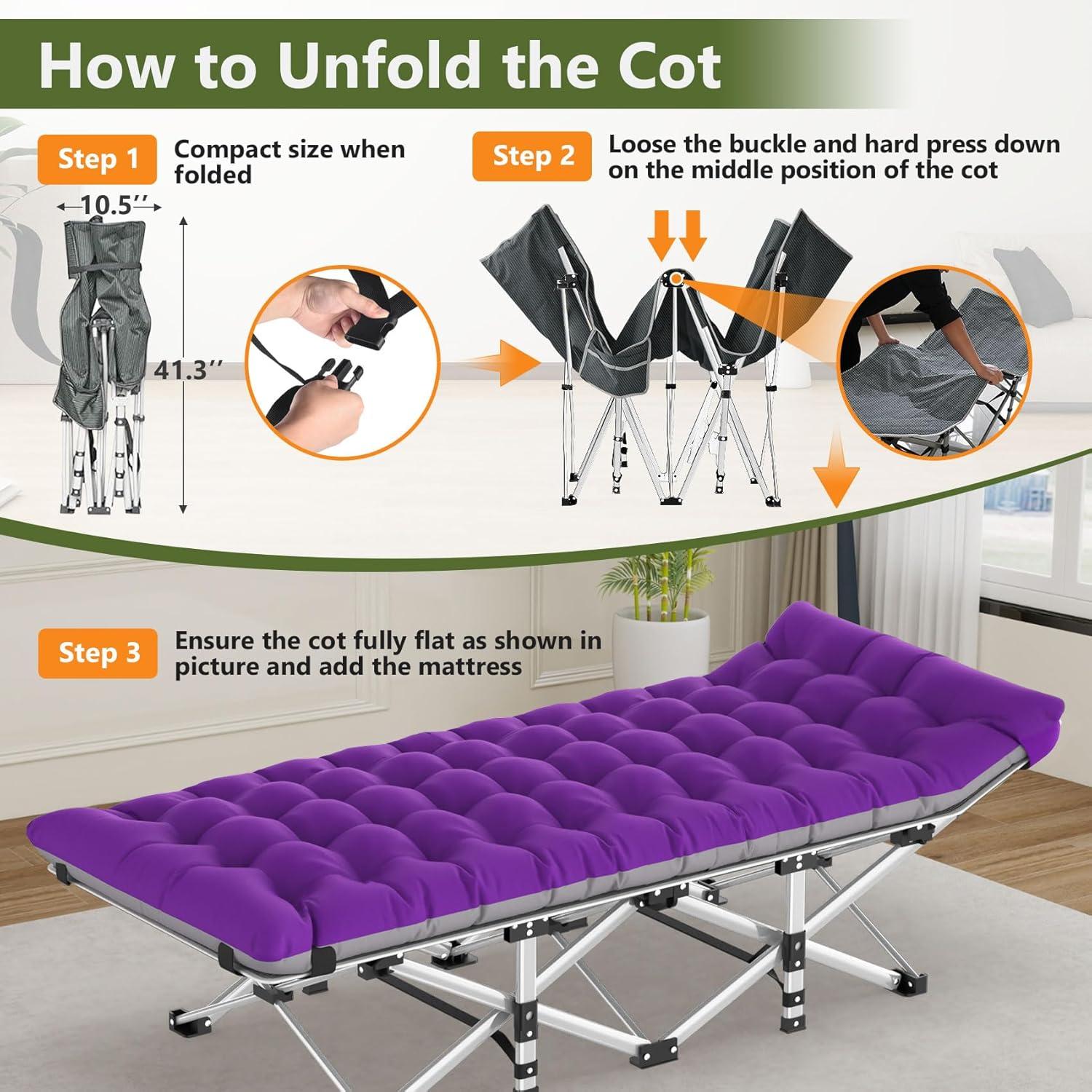 Suteck Folding Camping Cot Portable Outdoor Heavy Duty Sleeping Cot with Mattress and Carry Bag