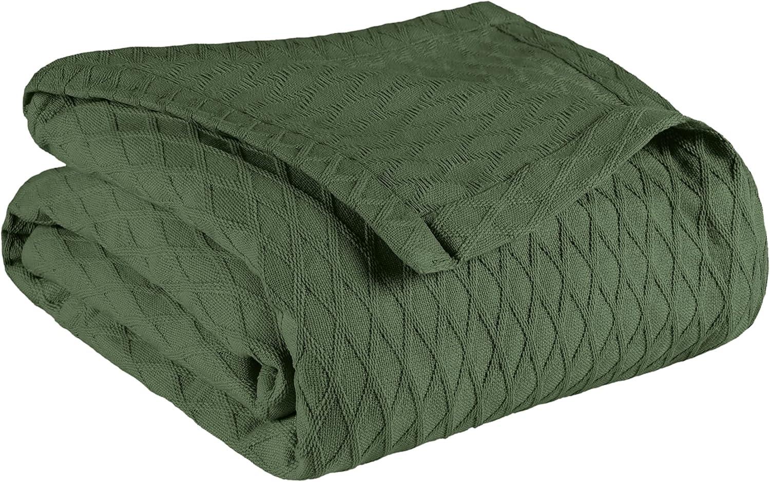 SUPERIOR Diamond Weave All-Season Cotton Blanket, Cover for Home, Couch, Bed, Soft, Warm Blankets, Boho Aesthetic, Comfy, Cozy Covers, Decorative Bedding Essentials, Full/Queen, Forest Green
