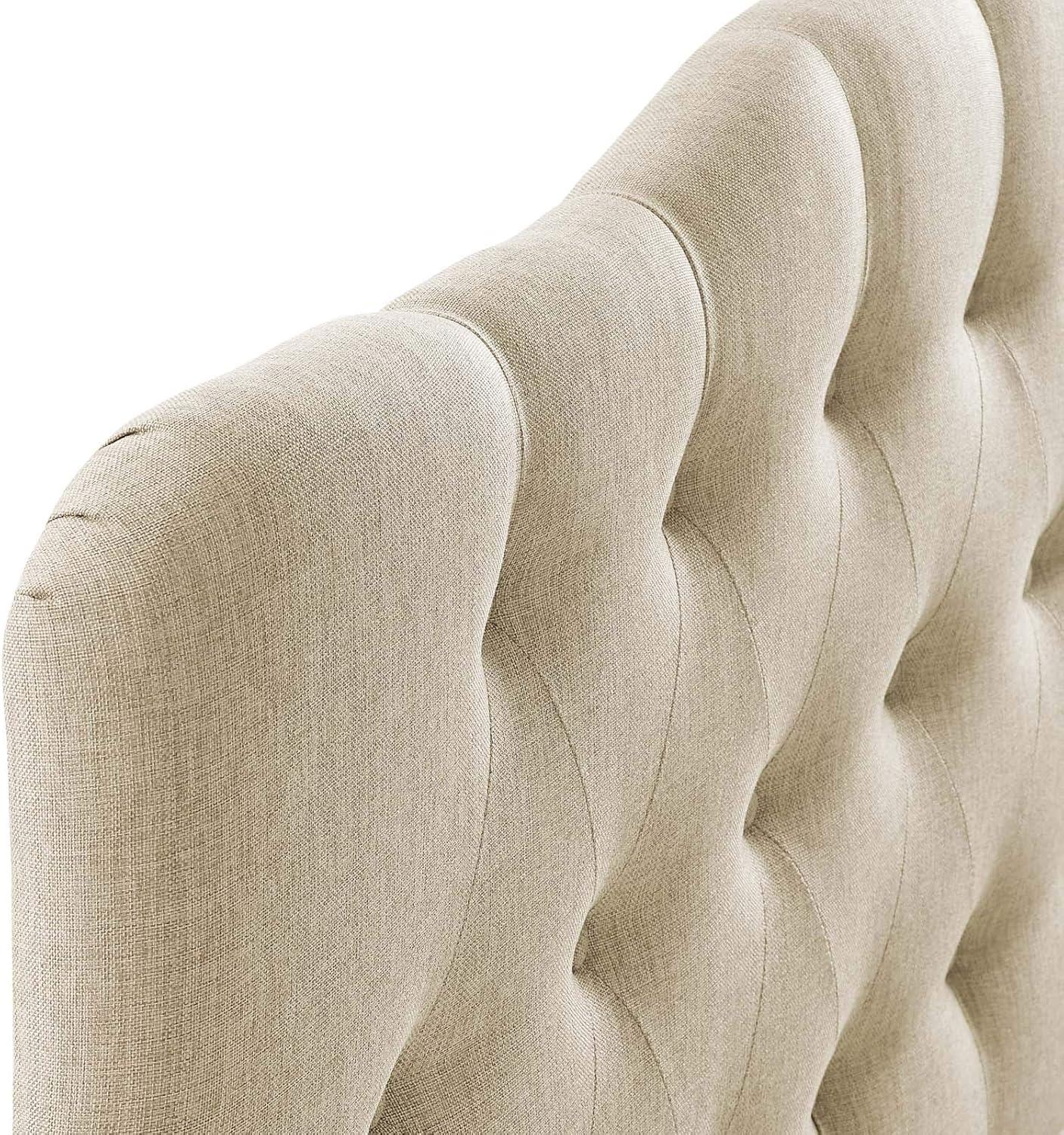 Beige Tufted Upholstered Queen Fabric Headboard