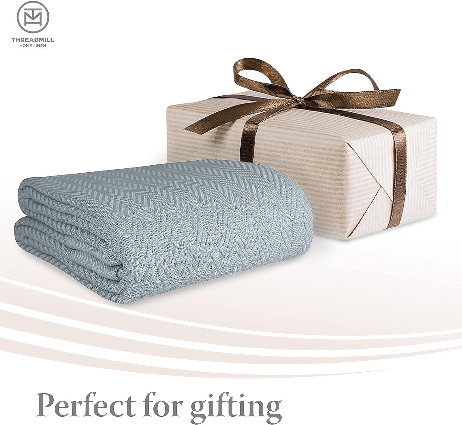 Threadmill Home Linen Cotton Thermal Blanket, Twin Size Bed, Herringbone, 350GSM, 68x92, Dark Grey