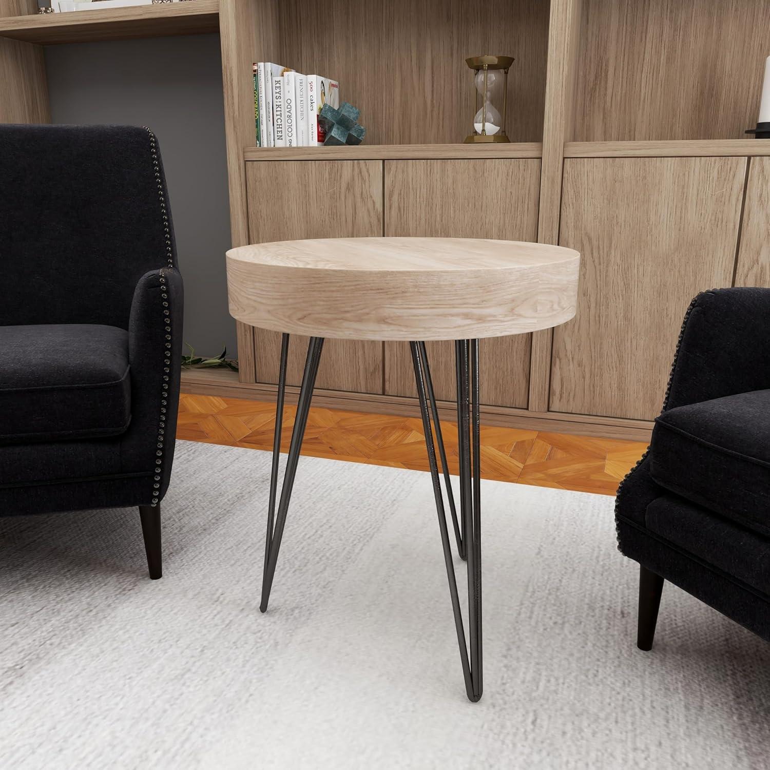 Union Rustic Villalpando Wooden Side End Brown Accent Table with Black Metal Hairpin Legs