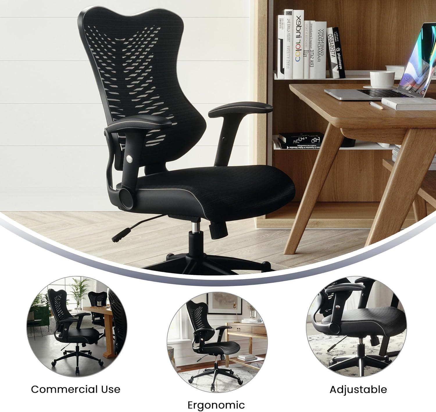 Kale Ergonomic High-Back Swivel Office Chair with Adjustable Seat Height, Black