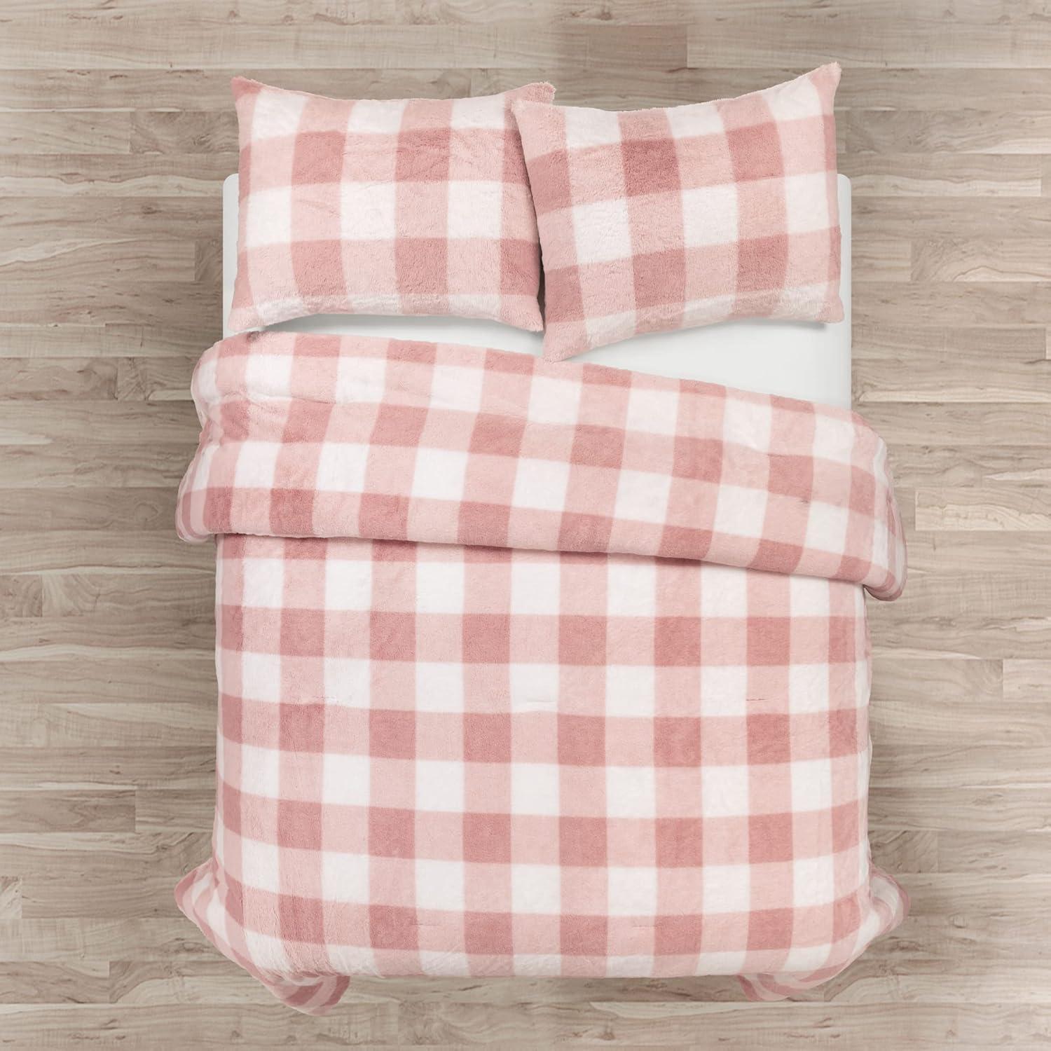 Plaid Faux Fur Microfiber 2 Piece Comforter Set