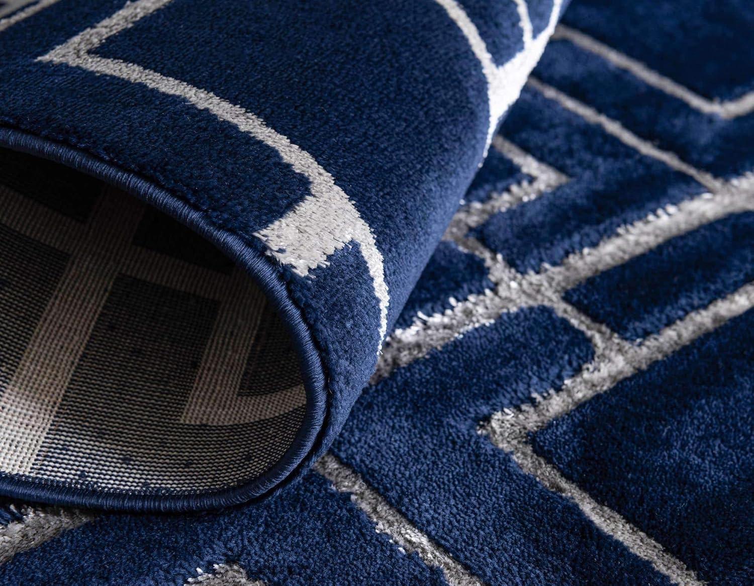 Glam Navy Blue Silver Area Rug