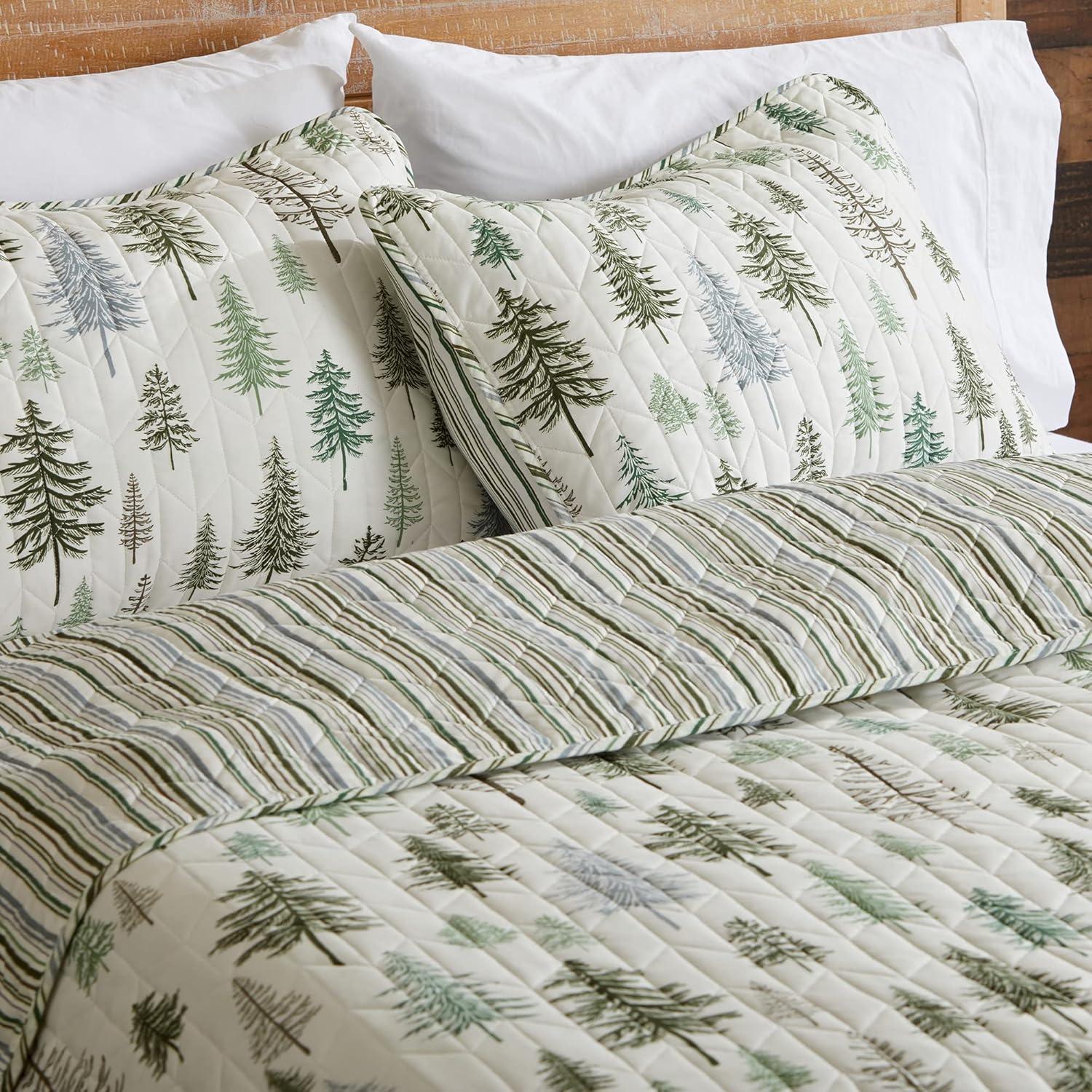 Twin Gray Microfiber Reversible Forest Quilt Set