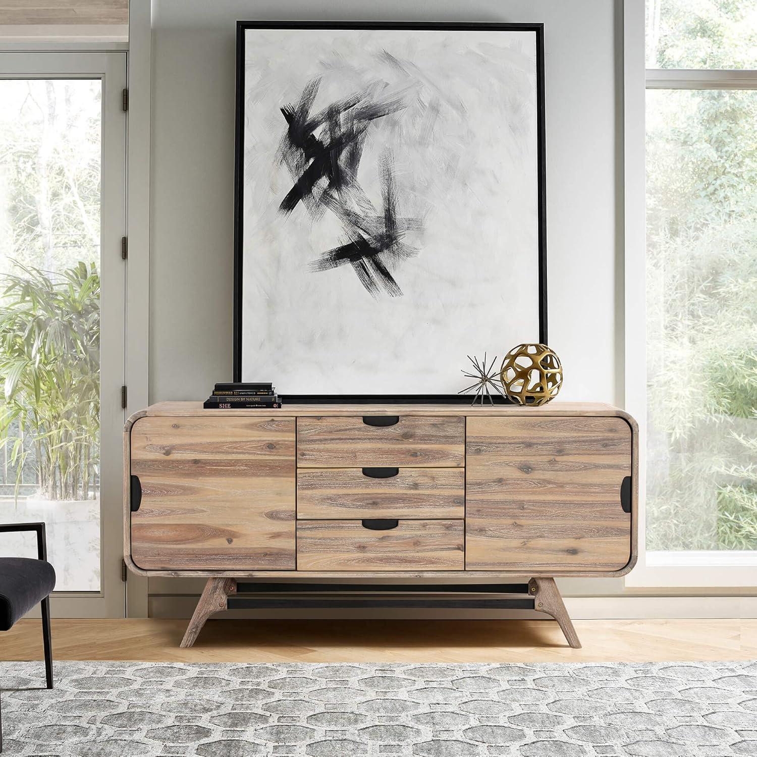 Kendra 3 Drawer Sideboard Buffet in Gray Acacia Wood