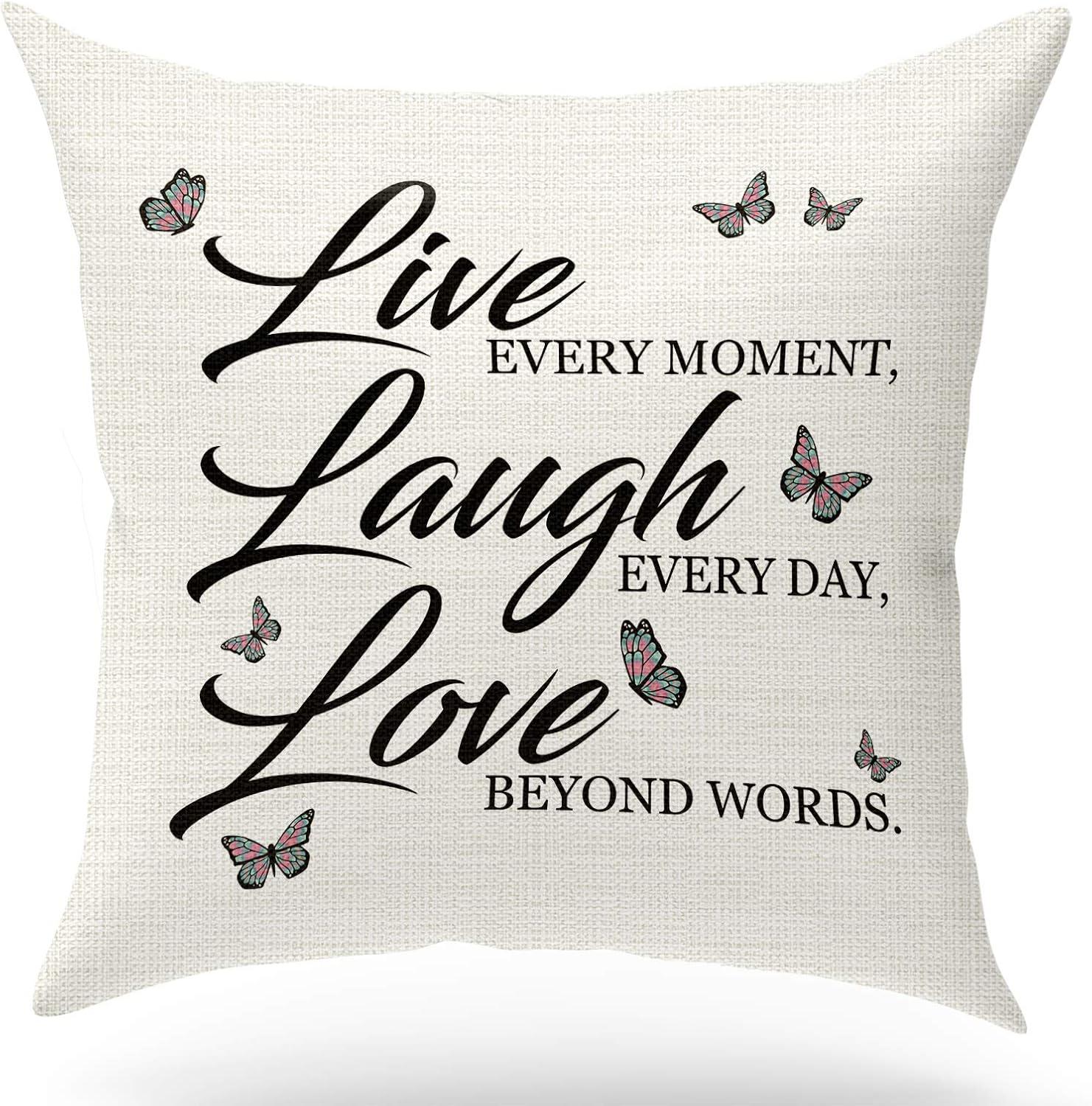 Live Laugh Love Quote Cotton Linen Throw Pillow Cover