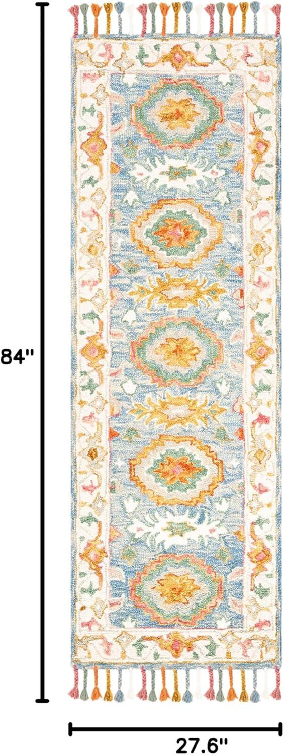 Aspen APN117 Hand Tufted Indoor Runner Rug - Blue/Ivory - 2'3"x7' - Safavieh