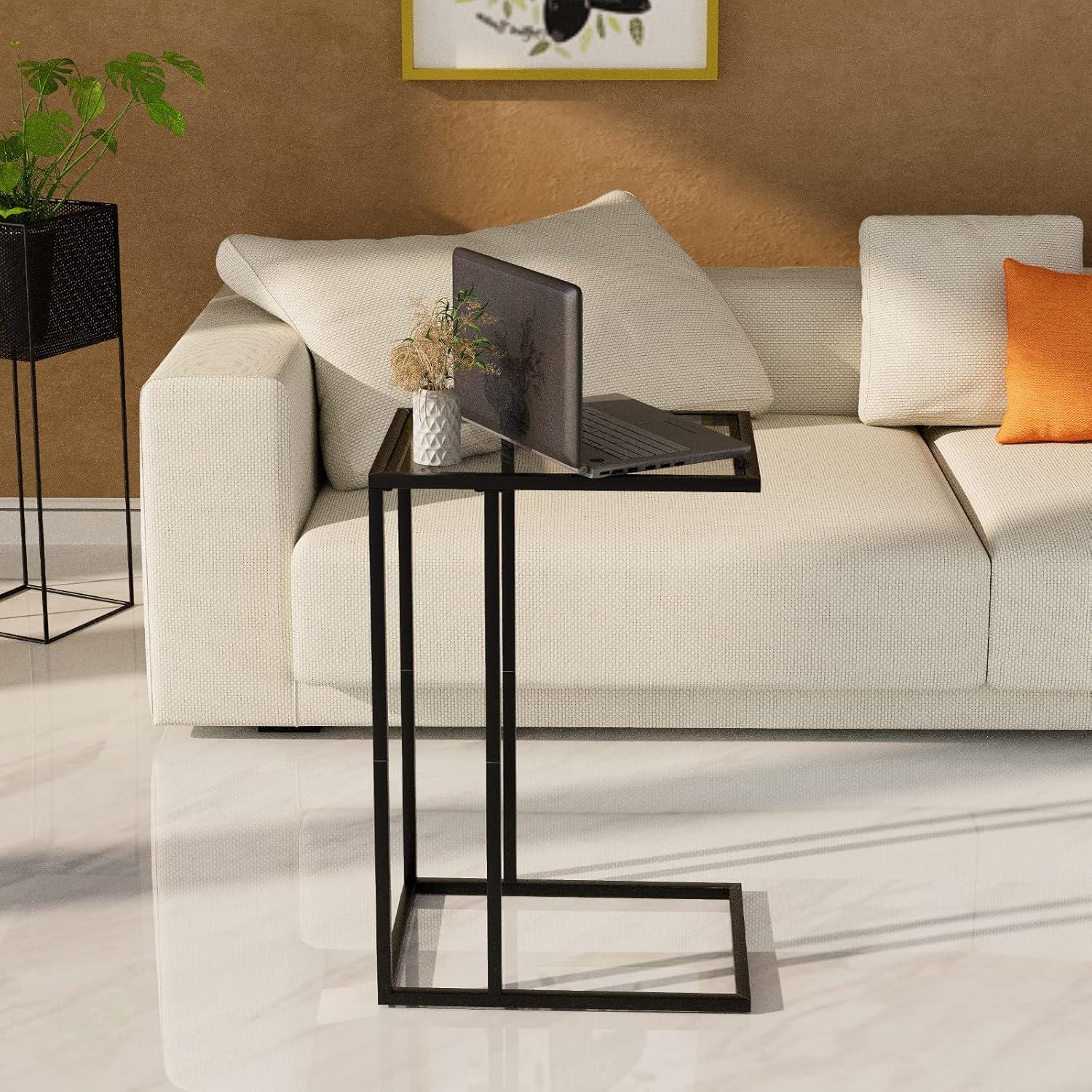 Canddidliike Sofa End Table Coffee Side Table with Glass Top, Glass Top Side Table, Sturdy Steel Frame, Easy to Clean, Great for End Tables & Decorative Displays