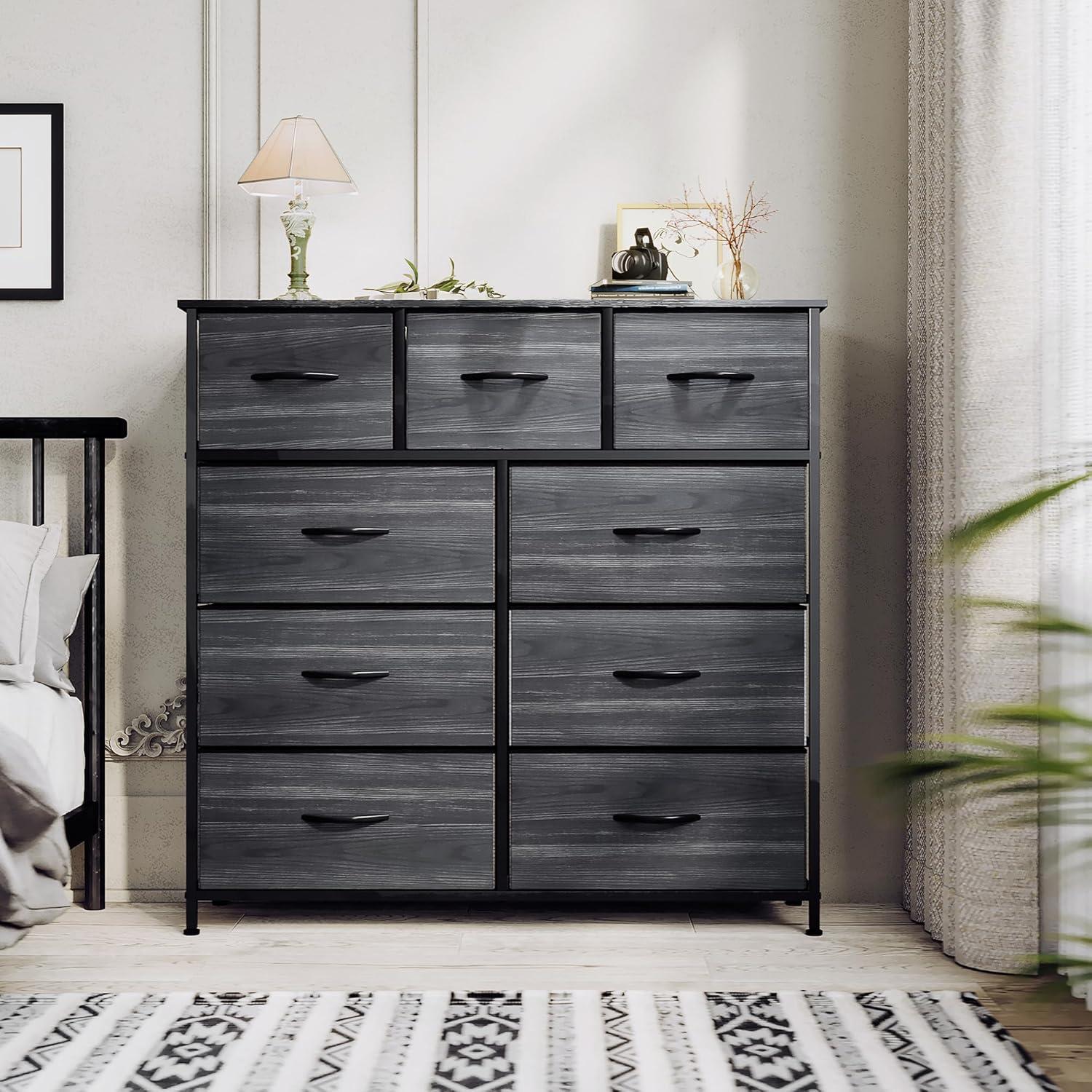 SYTHERS Dresser for Bedroom with 9 Drawers, Fabric Dresser Storage Organizer Unit with Fabric Bins, Fabric Dresser for Living Room, Closet, Hallway, Dark Gray