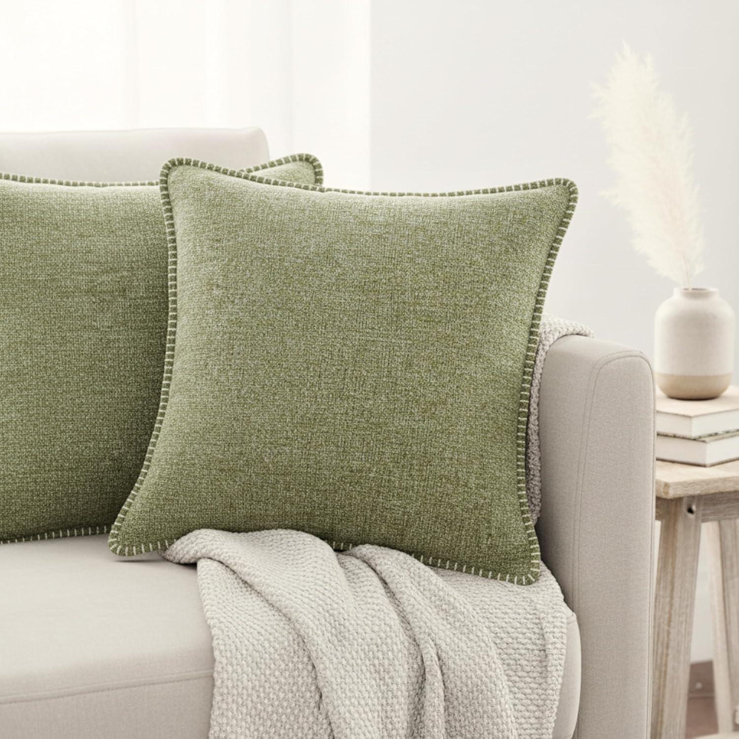 Oveesha Soft Chenille Throw Pillow Covers With Stitched Edge (Set of 2)