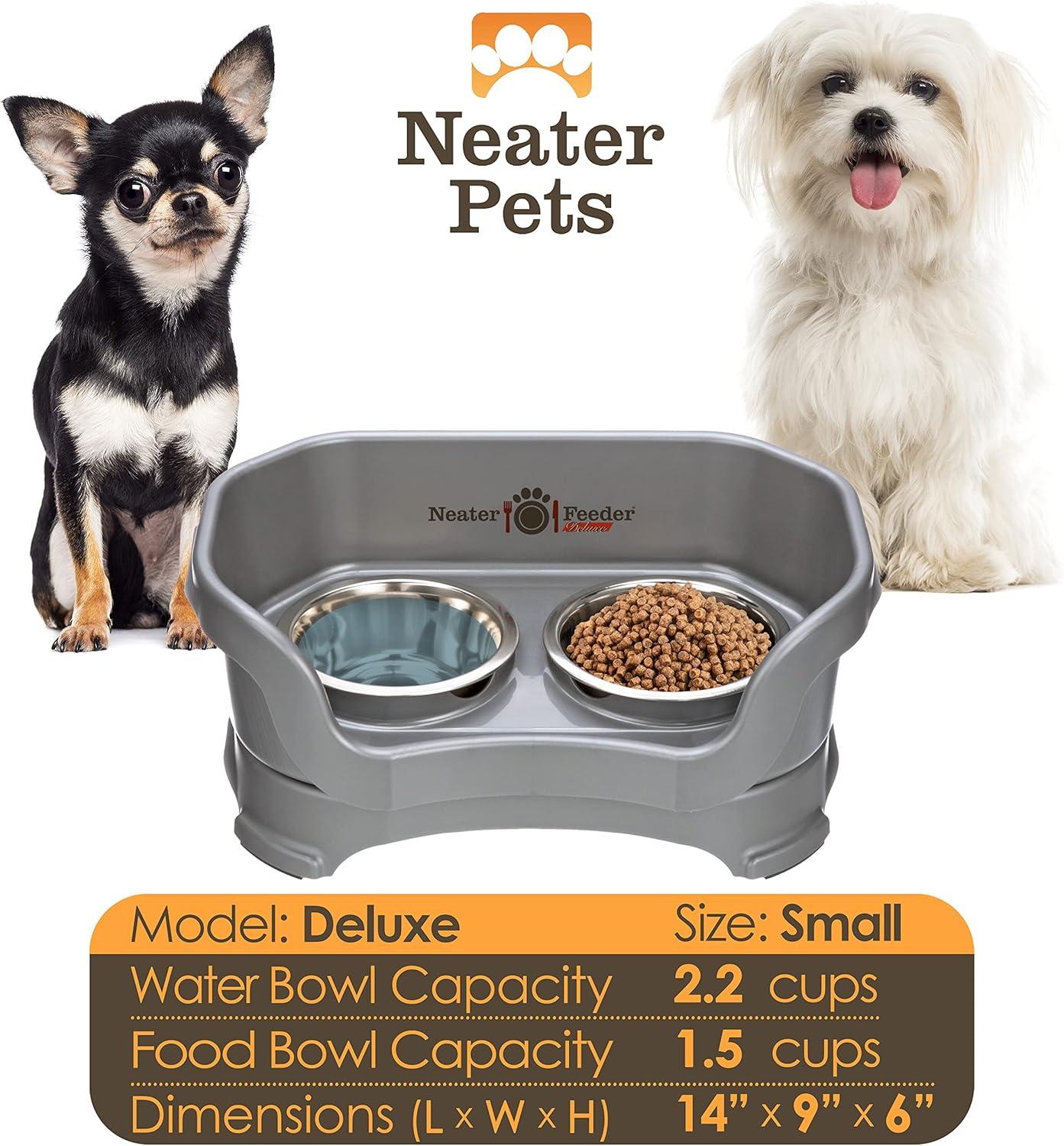 Neater Pets Neater Feeder Deluxe Mess-Proof Elevated Food & Water Bowls for Small Dogs, Gunmetal