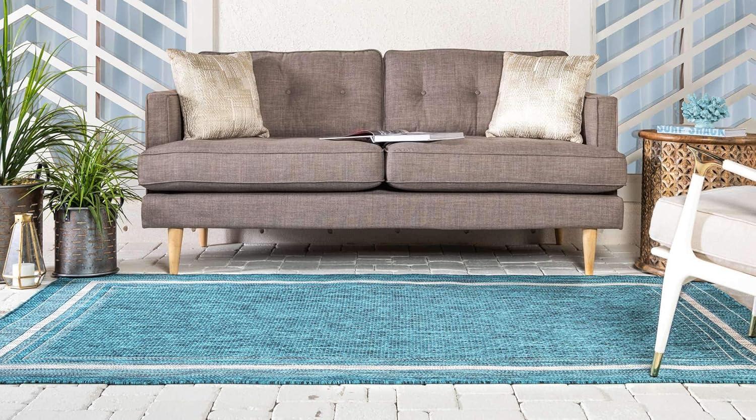 Teal Blue Easy-Care Synthetic 6' x 9' Outdoor Rug