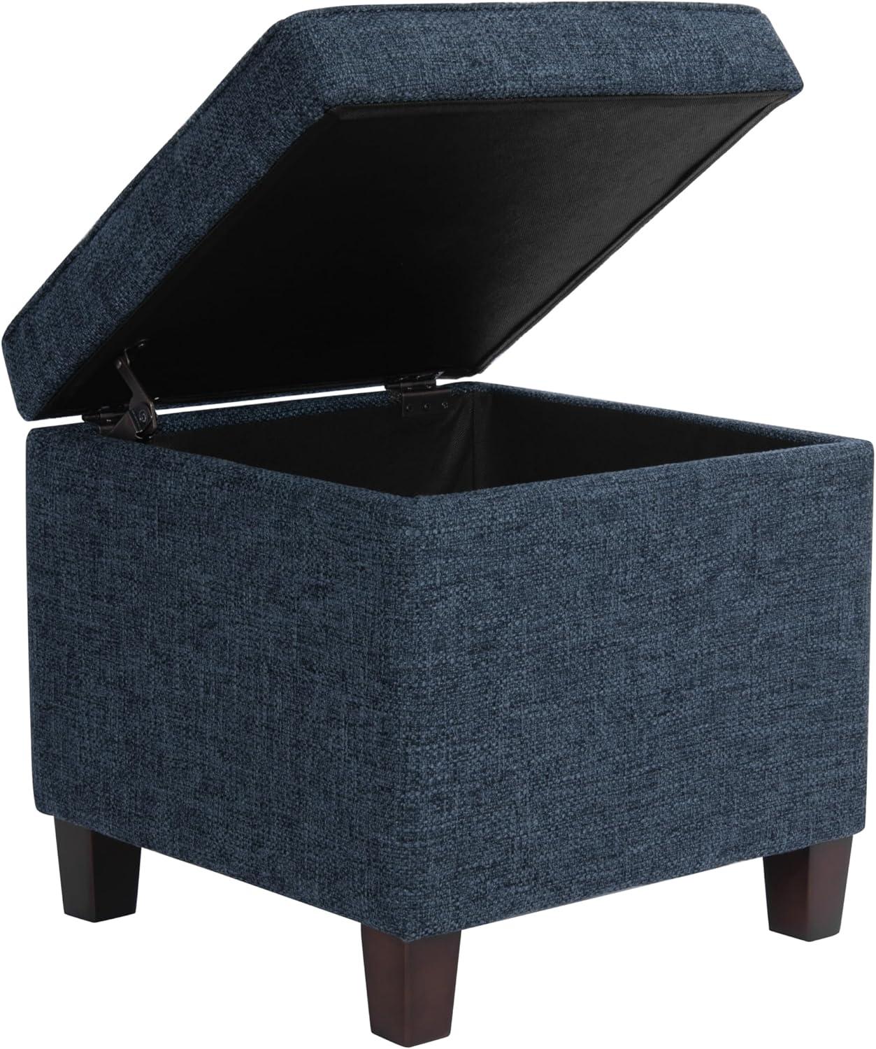 Square Tufted Storage Ottoman - Textured Navy, Small