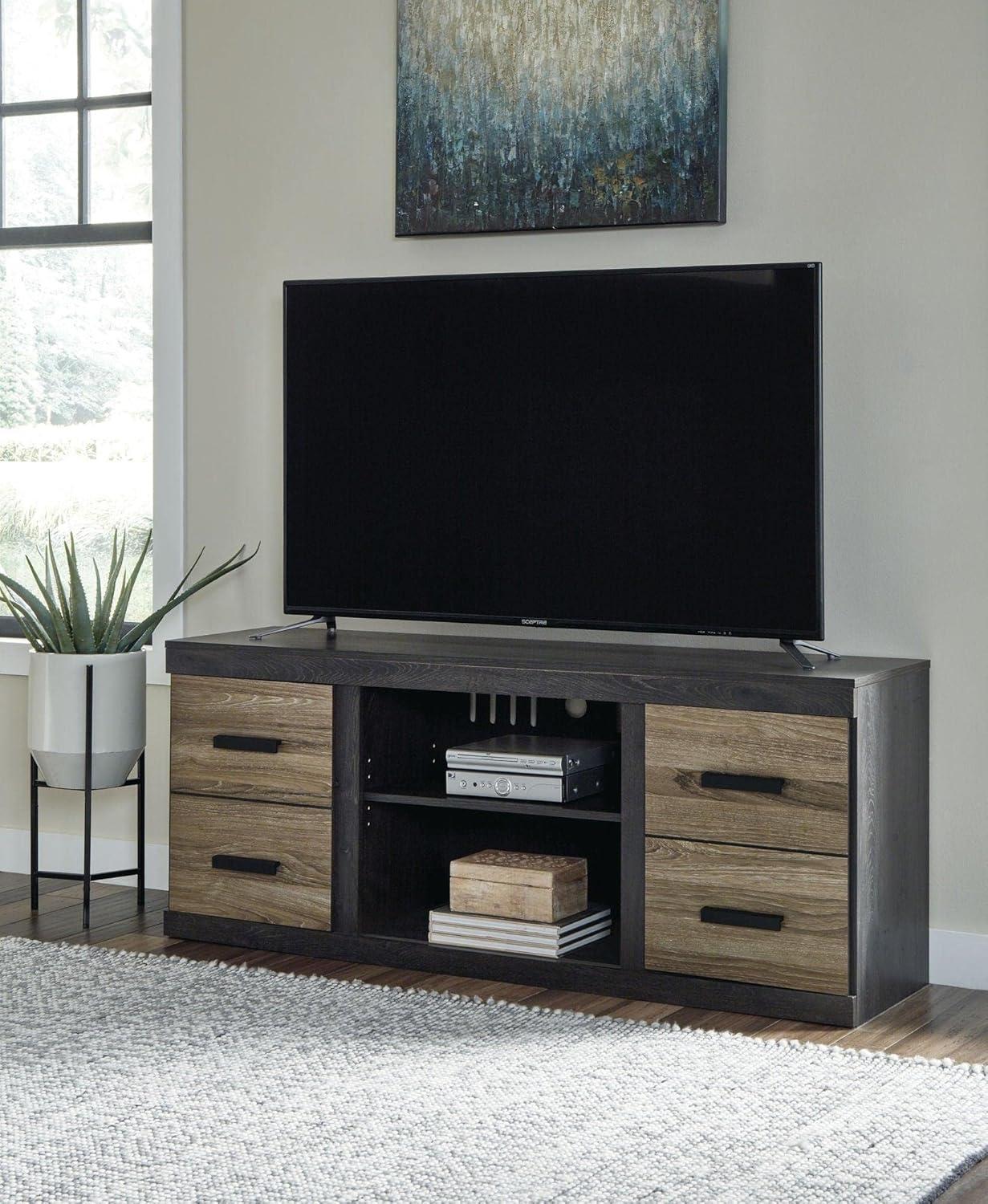 Transitional 60" White and Brown TV Stand with Fireplace Cabinet