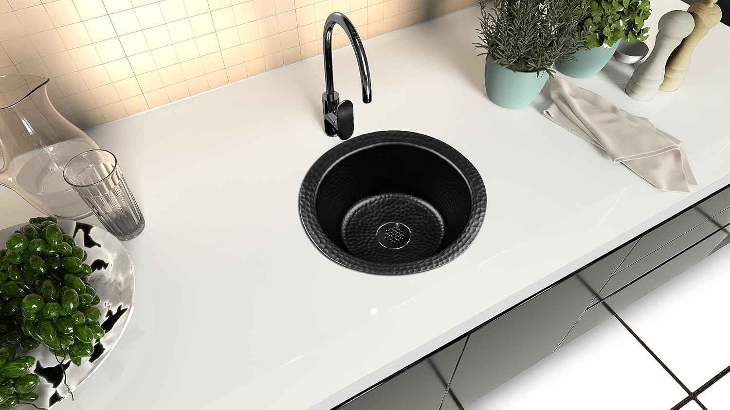 Monarch Abode 19196 Aluminum Hand Hammered Essex Dual Mount Single Bowl Bar Prep Sink 12", Black