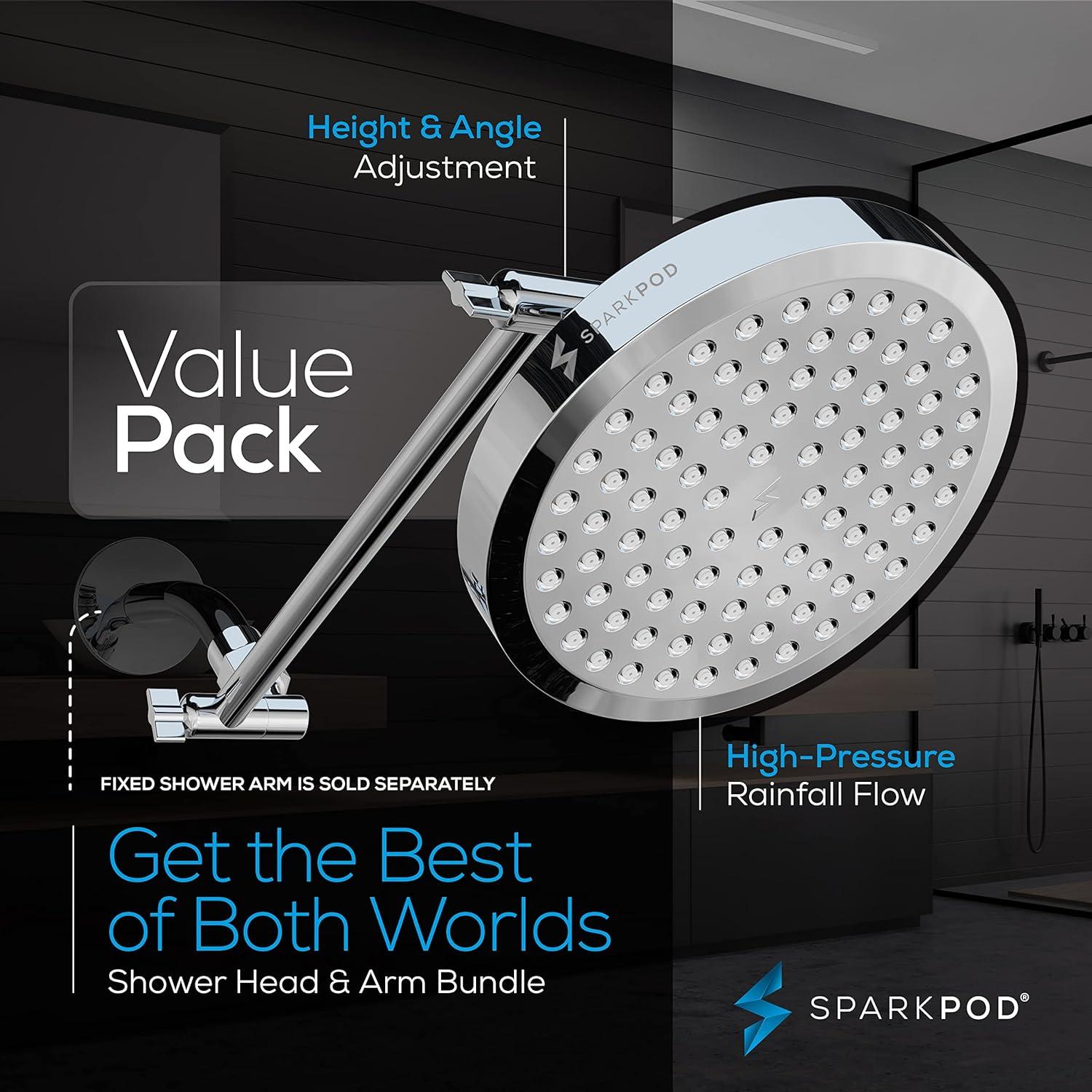 Round Rain Shower Head With Shower Head Extension Arm - High Pressure Rain - Luxury Modern Look - No Hassle Tool-Less 1-Min Installation (11" Shower Arm Extension, Luxury Polished Chrome)