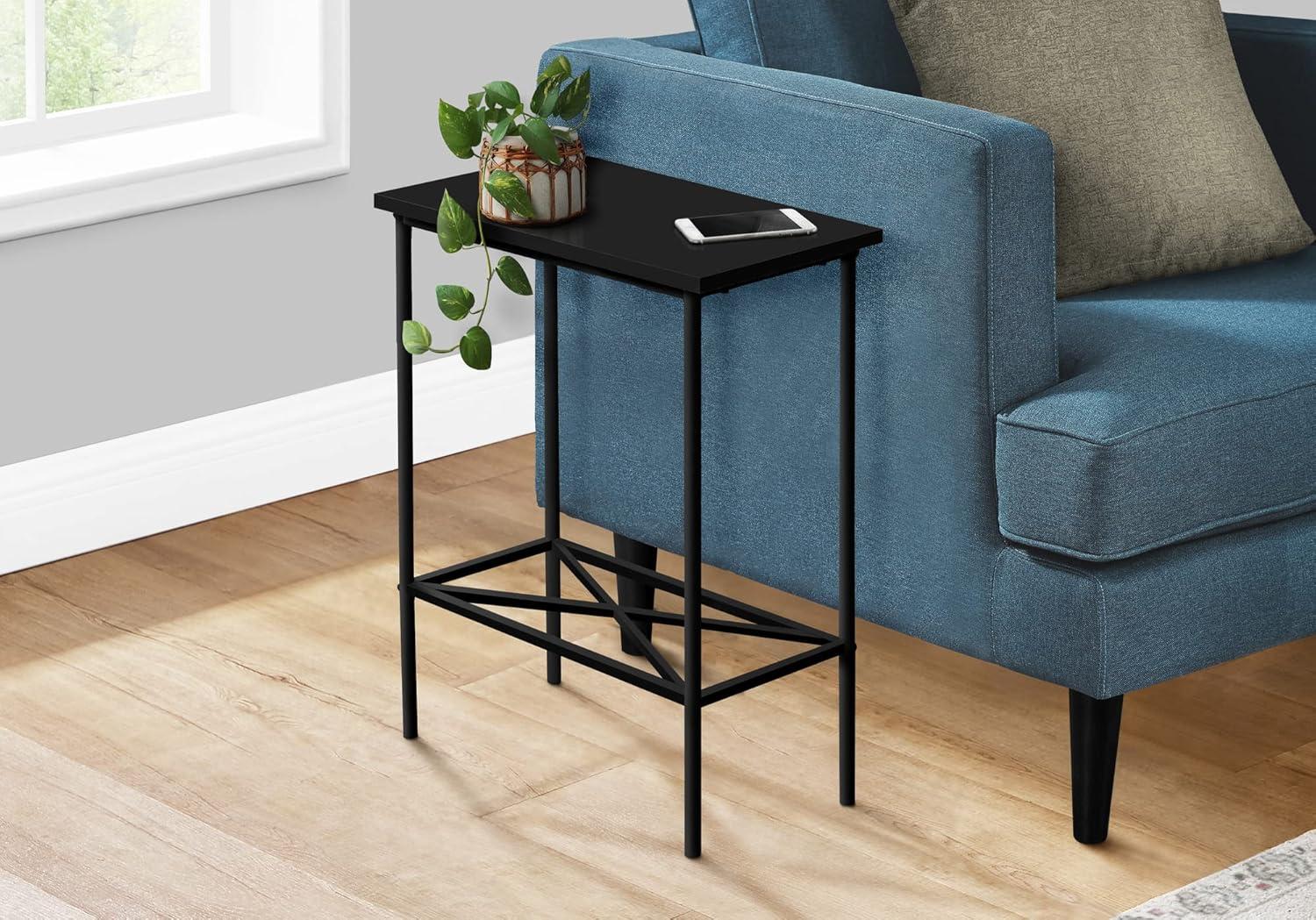 Monarch Specialties Accent Table Side End Narrow Small 2 Tier Living Room Bedroom Metal Laminate Black Contemporary Modern